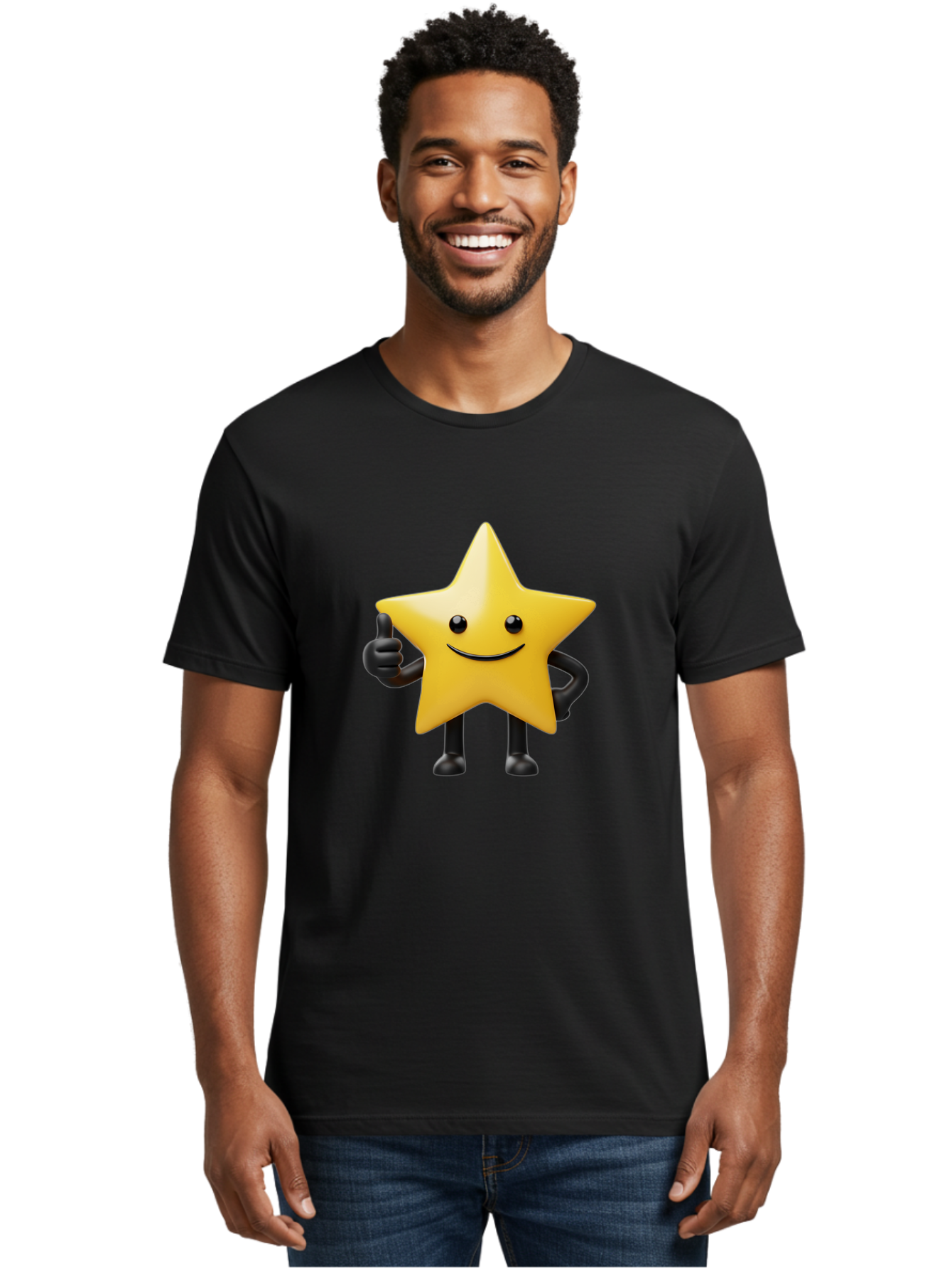 Smiling-Star-2 Men'S Graphic Tee, 100% Cotton, Comfortable Casual Summer Wear, Machine Washable, Smiling Star, Thumbs Up, Approval, Happiness, Joyful Character, Cartoon Star, Friendly Mascot, Positive Vibe, Happy Face Bae768