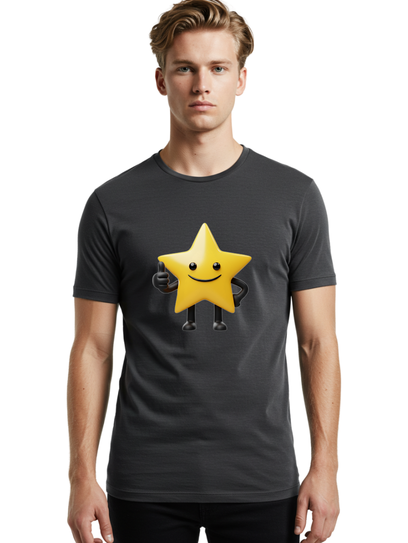 Smiling-Star-2 Men'S Graphic Tee, 100% Cotton, Comfortable Casual Summer Wear, Machine Washable, Smiling Star, Thumbs Up, Approval, Happiness, Joyful Character, Cartoon Star, Friendly Mascot, Positive Vibe, Happy Face Bae768