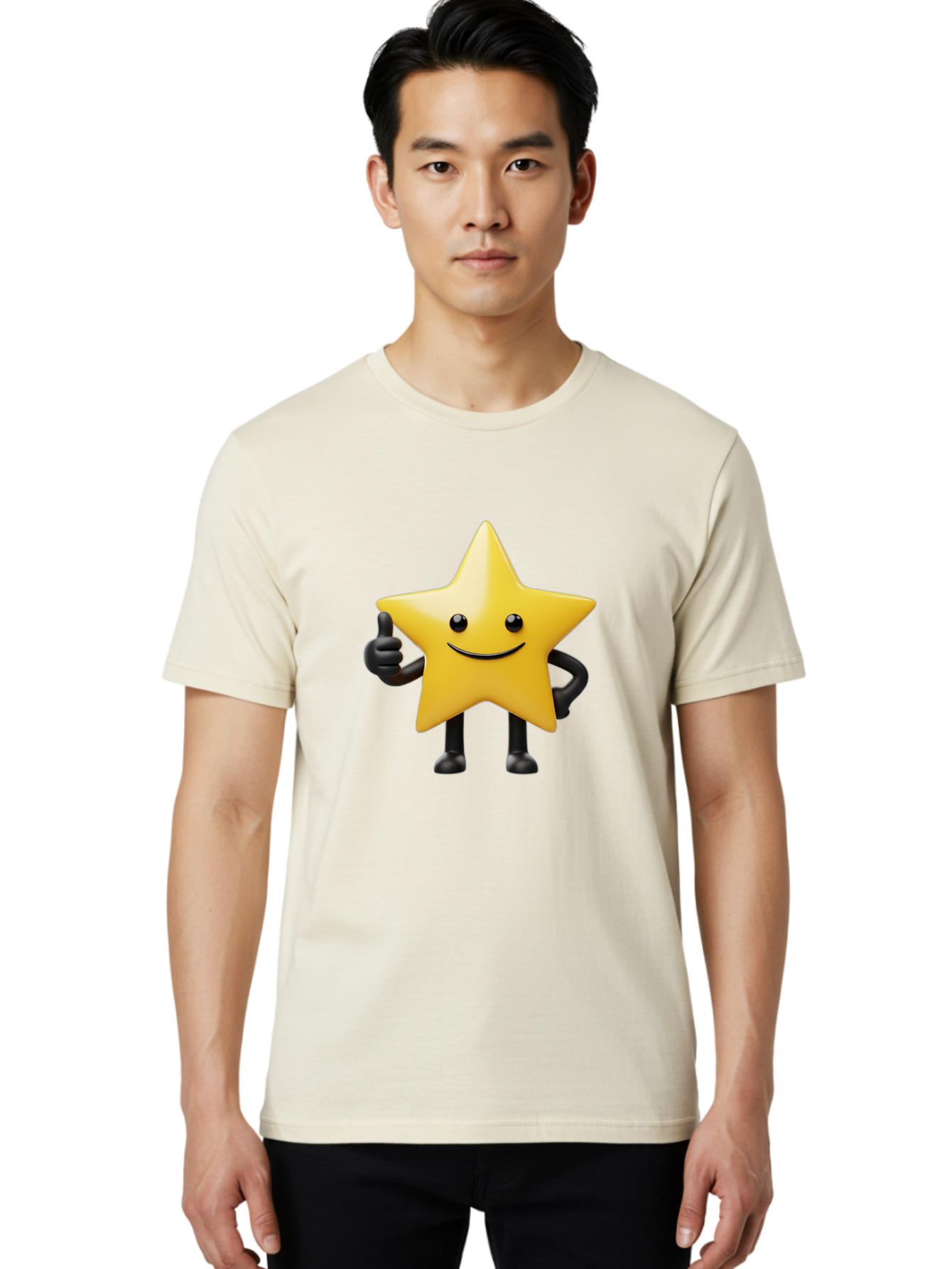Smiling-Star-2 Men'S Graphic Tee, 100% Cotton, Comfortable Casual Summer Wear, Machine Washable, Smiling Star, Thumbs Up, Approval, Happiness, Joyful Character, Cartoon Star, Friendly Mascot, Positive Vibe, Happy Face Bae768