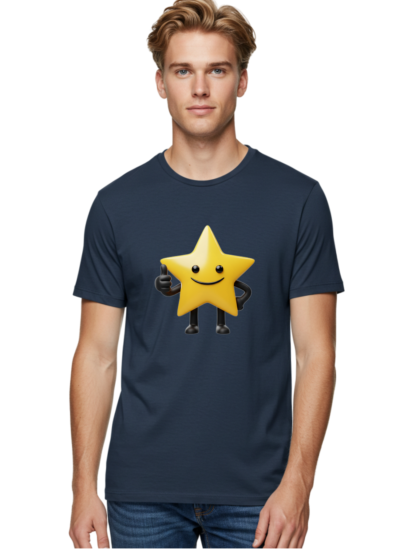 Smiling-Star-2 Men'S Graphic Tee, 100% Cotton, Comfortable Casual Summer Wear, Machine Washable, Smiling Star, Thumbs Up, Approval, Happiness, Joyful Character, Cartoon Star, Friendly Mascot, Positive Vibe, Happy Face Bae768