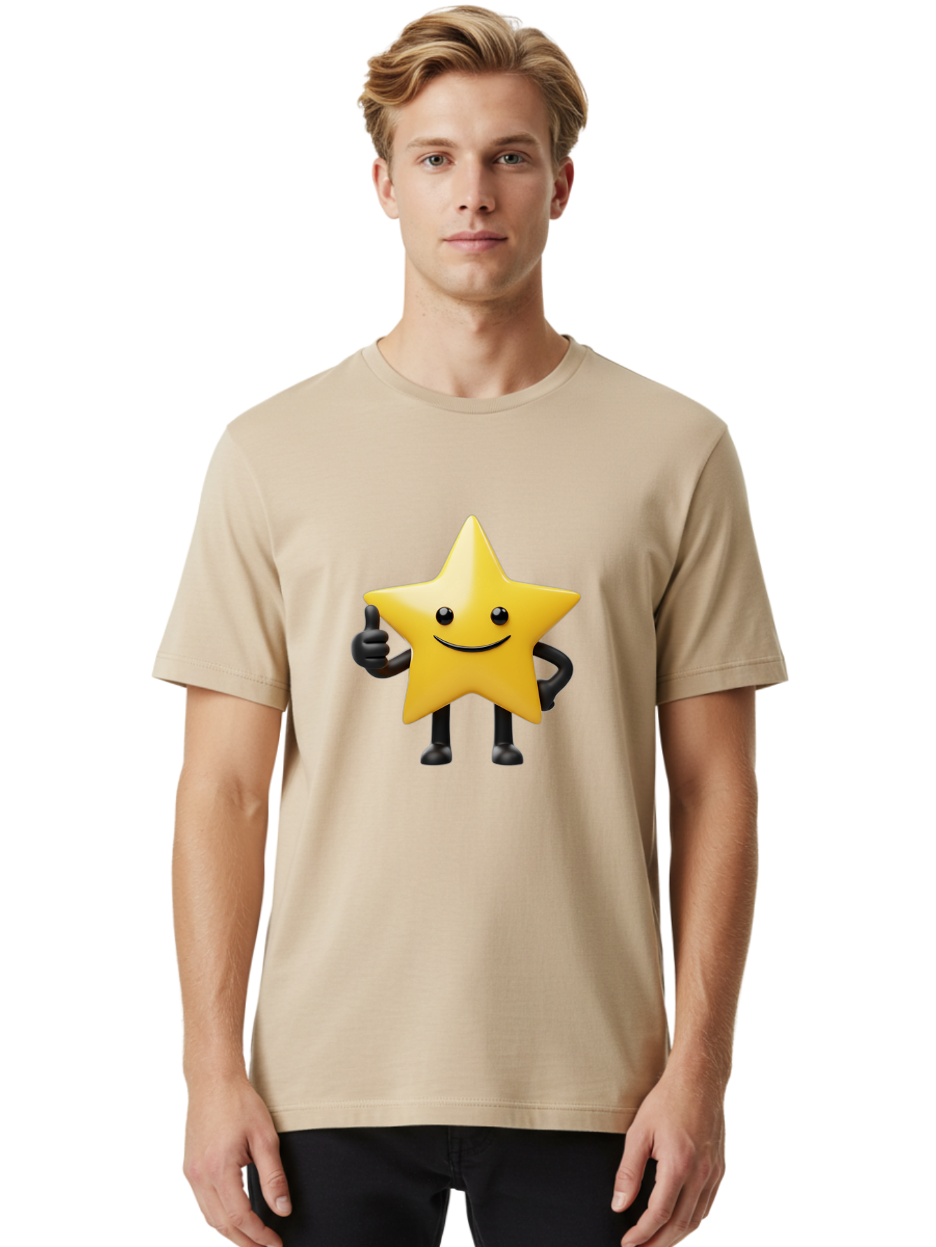 Smiling-Star-2 Men'S Graphic Tee, 100% Cotton, Comfortable Casual Summer Wear, Machine Washable, Smiling Star, Thumbs Up, Approval, Happiness, Joyful Character, Cartoon Star, Friendly Mascot, Positive Vibe, Happy Face Bae768