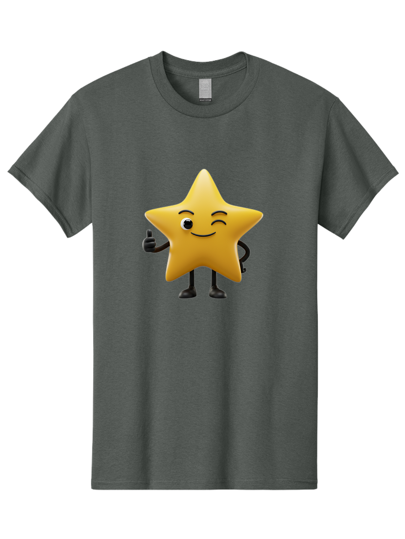 Smiling-Star-3 Men'S Graphic Tee, 100% Cotton, Comfortable Casual Summer Wear, Machine Washable, Happy Star, Cartoon Character, Yellow Star, Thumbs Up, Smiling Face, One Eye, Black Legs, Fun Design, Playful Illustration, Positive Vibes, Bae769