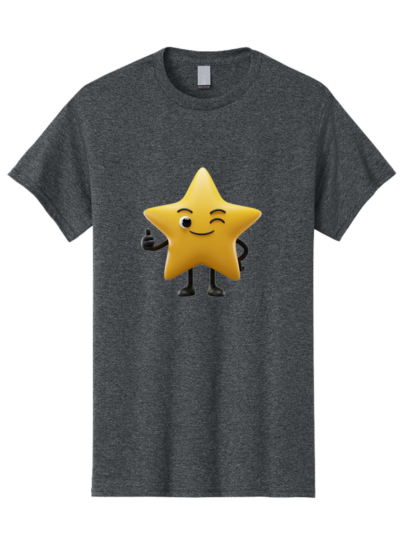 Smiling-Star-3 Men'S Graphic Tee, 100% Cotton, Comfortable Casual Summer Wear, Machine Washable, Happy Star, Cartoon Character, Yellow Star, Thumbs Up, Smiling Face, One Eye, Black Legs, Fun Design, Playful Illustration, Positive Vibes, Bae769