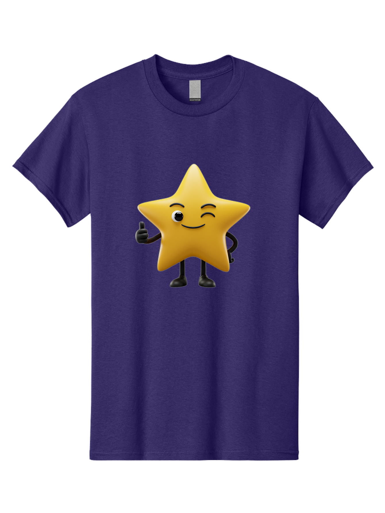 Smiling-Star-3 Men'S Graphic Tee, 100% Cotton, Comfortable Casual Summer Wear, Machine Washable, Happy Star, Cartoon Character, Yellow Star, Thumbs Up, Smiling Face, One Eye, Black Legs, Fun Design, Playful Illustration, Positive Vibes, Bae769
