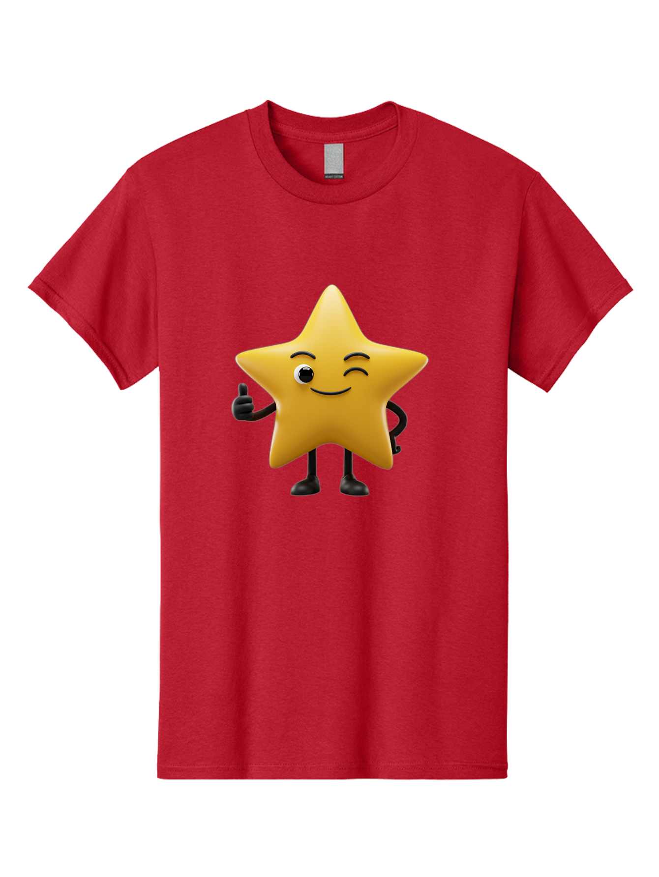 Smiling-Star-3 Men'S Graphic Tee, 100% Cotton, Comfortable Casual Summer Wear, Machine Washable, Happy Star, Cartoon Character, Yellow Star, Thumbs Up, Smiling Face, One Eye, Black Legs, Fun Design, Playful Illustration, Positive Vibes, Bae769