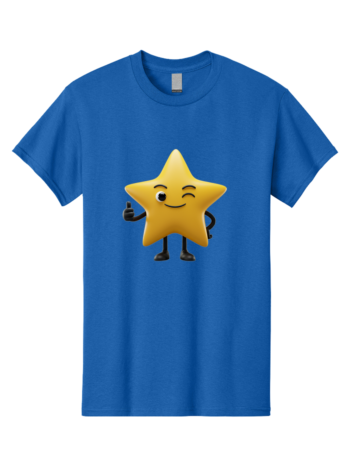Smiling-Star-3 Men'S Graphic Tee, 100% Cotton, Comfortable Casual Summer Wear, Machine Washable, Happy Star, Cartoon Character, Yellow Star, Thumbs Up, Smiling Face, One Eye, Black Legs, Fun Design, Playful Illustration, Positive Vibes, Bae769