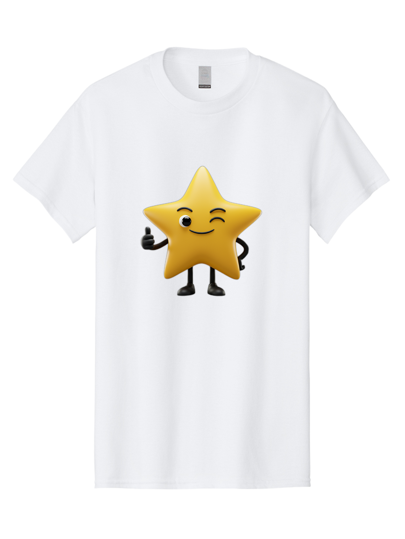 Smiling-Star-3 Men'S Graphic Tee, 100% Cotton, Comfortable Casual Summer Wear, Machine Washable, Happy Star, Cartoon Character, Yellow Star, Thumbs Up, Smiling Face, One Eye, Black Legs, Fun Design, Playful Illustration, Positive Vibes, Bae769