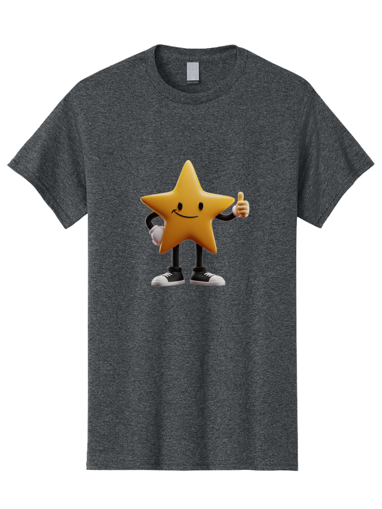 Smiling-Star-4 Men'S Graphic Tee, 100% Cotton, Comfortable Casual Summer Wear, Machine Washable, Smiling Star Character, Thumbs Up Approval, Happy Expression, Cartoon Style, Yellow Star, Black Legs, White Gloves, Black And White Shoes, Bae770