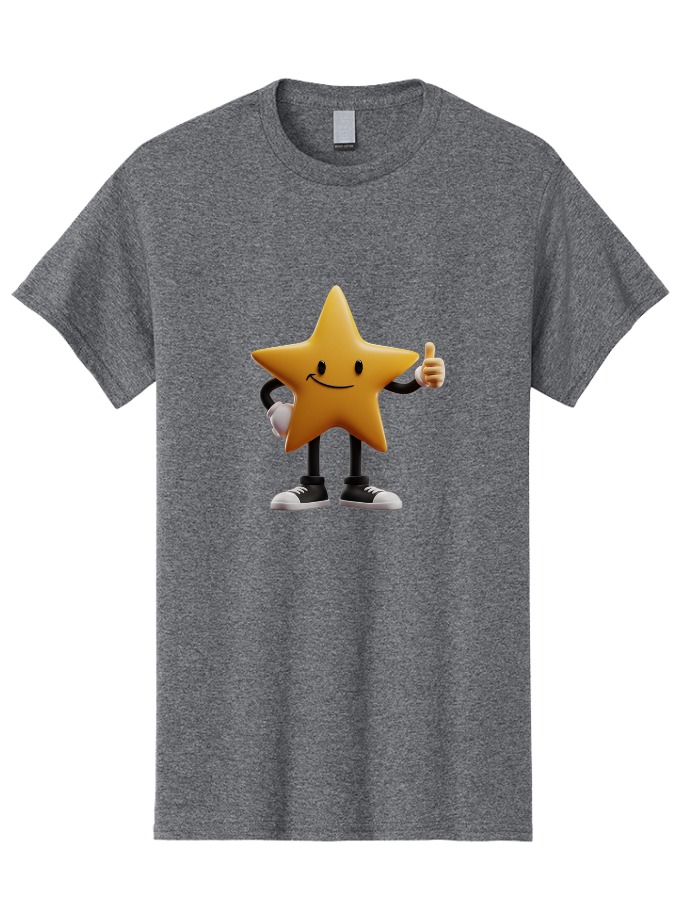 Smiling-Star-4 Men'S Graphic Tee, 100% Cotton, Comfortable Casual Summer Wear, Machine Washable, Smiling Star Character, Thumbs Up Approval, Happy Expression, Cartoon Style, Yellow Star, Black Legs, White Gloves, Black And White Shoes, Bae770