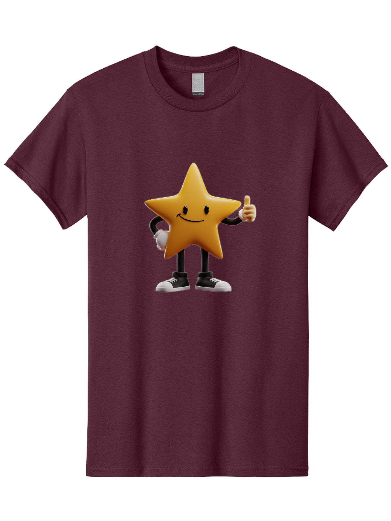 Smiling-Star-4 Men'S Graphic Tee, 100% Cotton, Comfortable Casual Summer Wear, Machine Washable, Smiling Star Character, Thumbs Up Approval, Happy Expression, Cartoon Style, Yellow Star, Black Legs, White Gloves, Black And White Shoes, Bae770