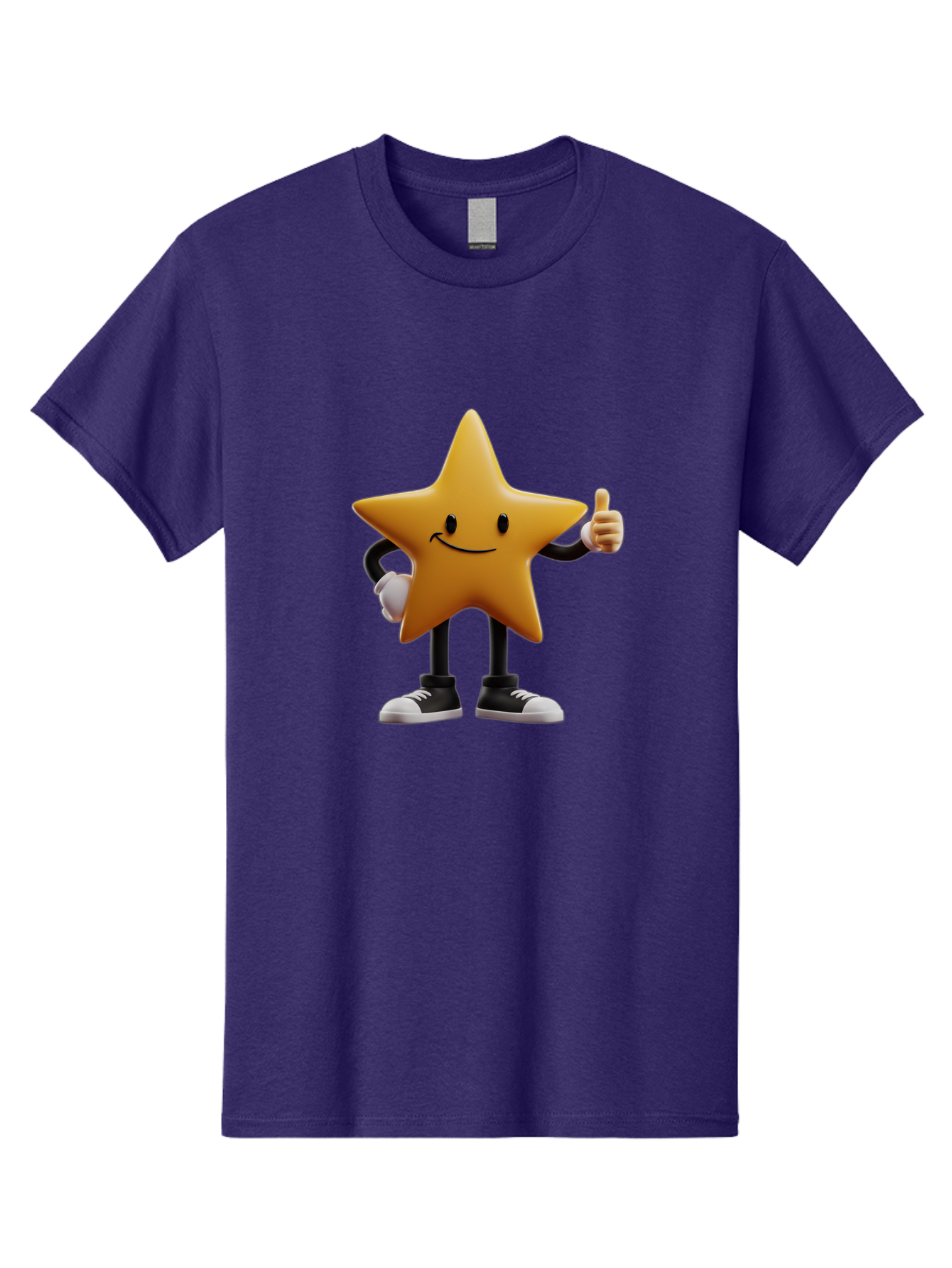 Smiling-Star-4 Men'S Graphic Tee, 100% Cotton, Comfortable Casual Summer Wear, Machine Washable, Smiling Star Character, Thumbs Up Approval, Happy Expression, Cartoon Style, Yellow Star, Black Legs, White Gloves, Black And White Shoes, Bae770