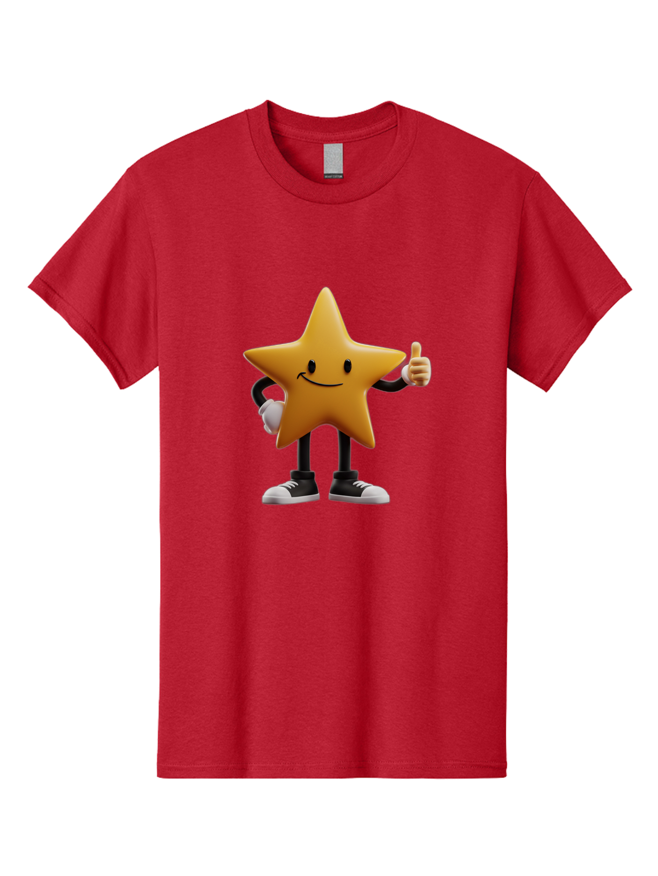 Smiling-Star-4 Men'S Graphic Tee, 100% Cotton, Comfortable Casual Summer Wear, Machine Washable, Smiling Star Character, Thumbs Up Approval, Happy Expression, Cartoon Style, Yellow Star, Black Legs, White Gloves, Black And White Shoes, Bae770