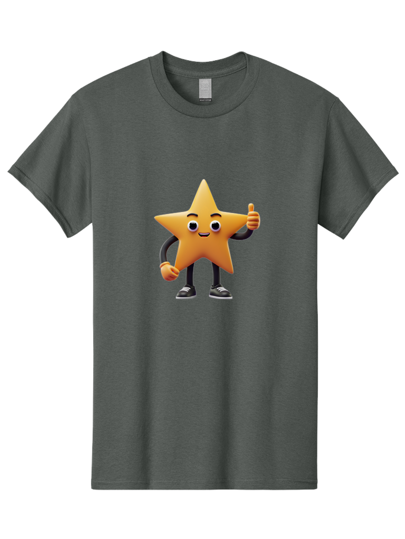 Smiling-Star-Character Men'S Graphic Tee, 100% Cotton, Comfortable Casual Summer Wear, Machine Washable, Star Character, Thumbs Up, Approval, Positivity, Cartoon Style, Happy Face, Friendly Gesture, Approval Symbol, Five-Pointed Star, Bae771