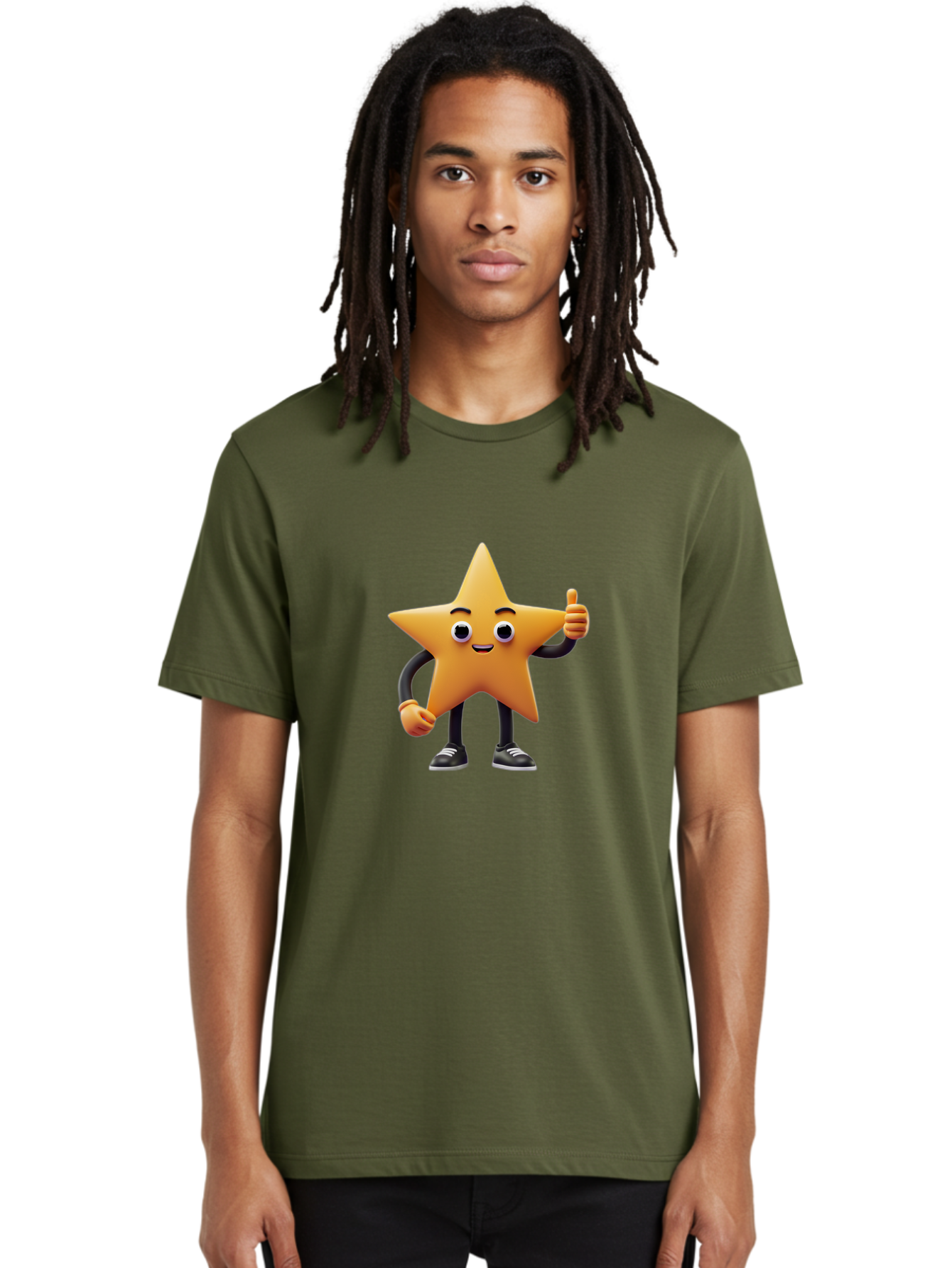 Smiling-Star-Character Men'S Graphic Tee, 100% Cotton, Comfortable Casual Summer Wear, Machine Washable, Star Character, Thumbs Up, Approval, Positivity, Cartoon Style, Happy Face, Friendly Gesture, Approval Symbol, Five-Pointed Star, Bae771