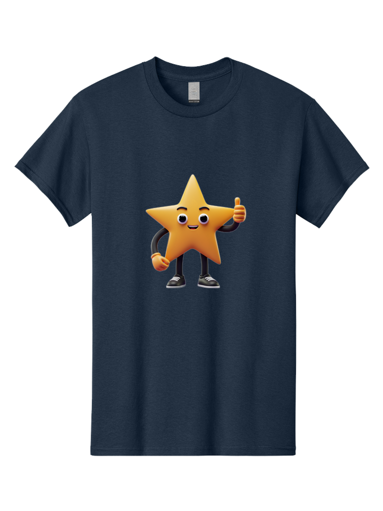 Smiling-Star-Character Men'S Graphic Tee, 100% Cotton, Comfortable Casual Summer Wear, Machine Washable, Star Character, Thumbs Up, Approval, Positivity, Cartoon Style, Happy Face, Friendly Gesture, Approval Symbol, Five-Pointed Star, Bae771