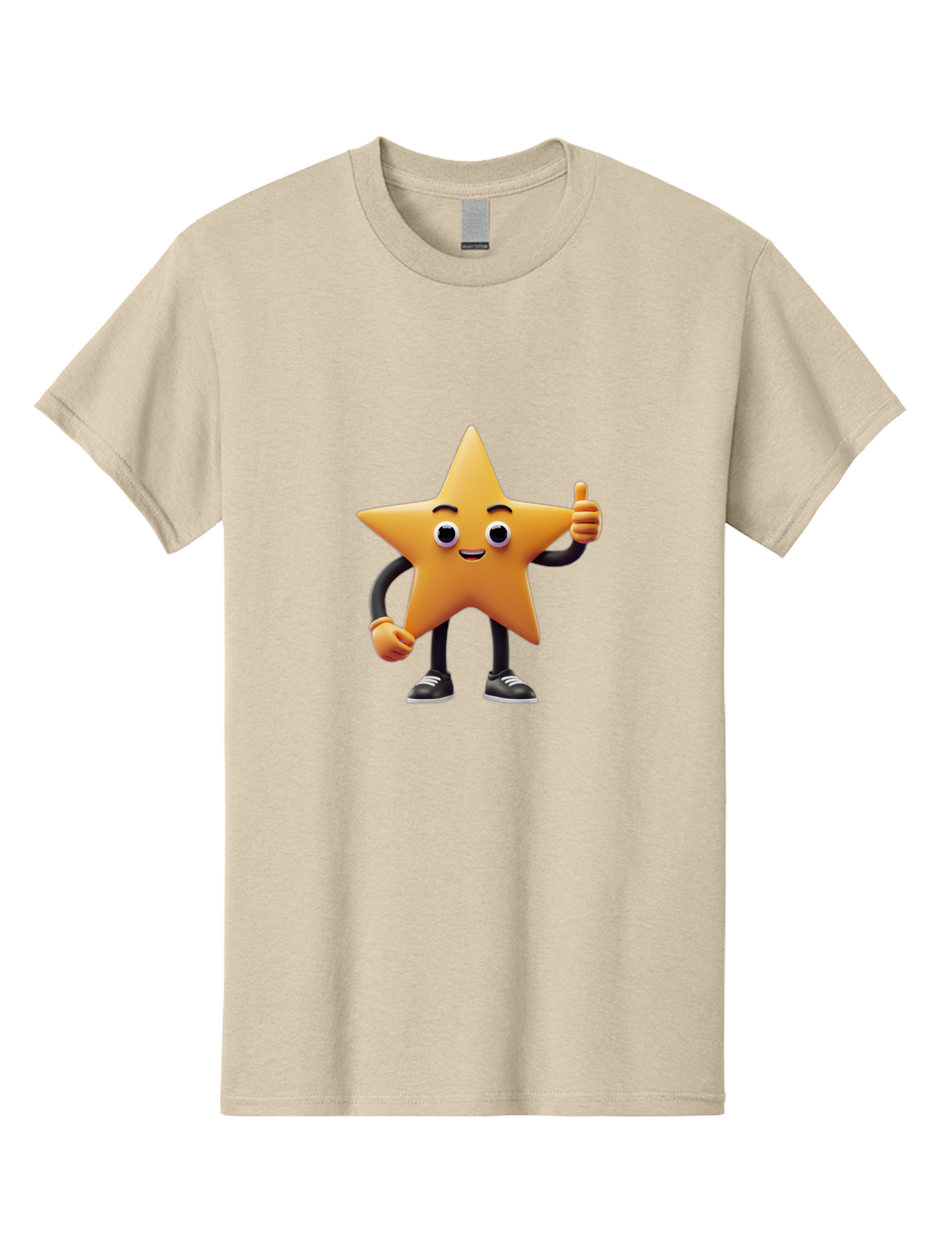 Smiling-Star-Character Men'S Graphic Tee, 100% Cotton, Comfortable Casual Summer Wear, Machine Washable, Star Character, Thumbs Up, Approval, Positivity, Cartoon Style, Happy Face, Friendly Gesture, Approval Symbol, Five-Pointed Star, Bae771