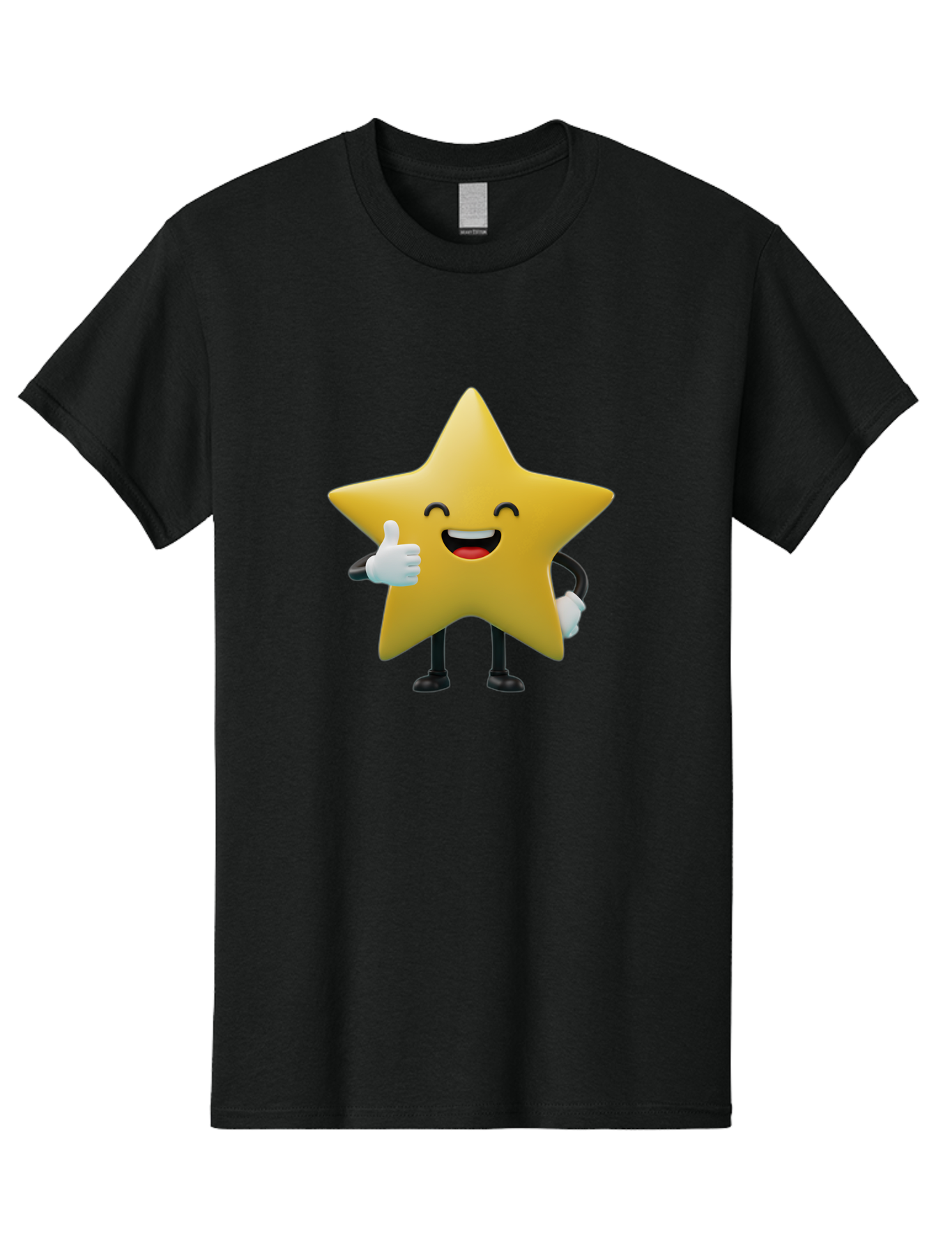 Smiling-Star Men'S Graphic Tee, 100% Cotton, Comfortable Casual Summer Wear, Machine Washable, Cartoon Star, Yellow Star, Thumbs Up, Happy Face, Animated Character, Smiling Star, Friendly Mascot, Positive Gesture, Star Illustration, Bae772