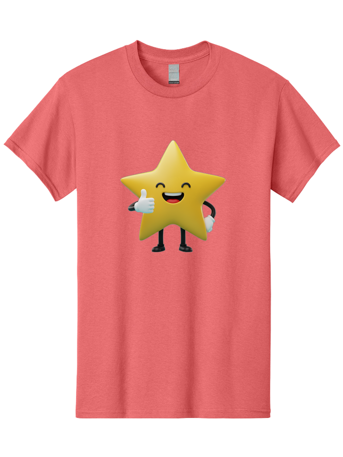 Smiling-Star Men'S Graphic Tee, 100% Cotton, Comfortable Casual Summer Wear, Machine Washable, Cartoon Star, Yellow Star, Thumbs Up, Happy Face, Animated Character, Smiling Star, Friendly Mascot, Positive Gesture, Star Illustration, Bae772
