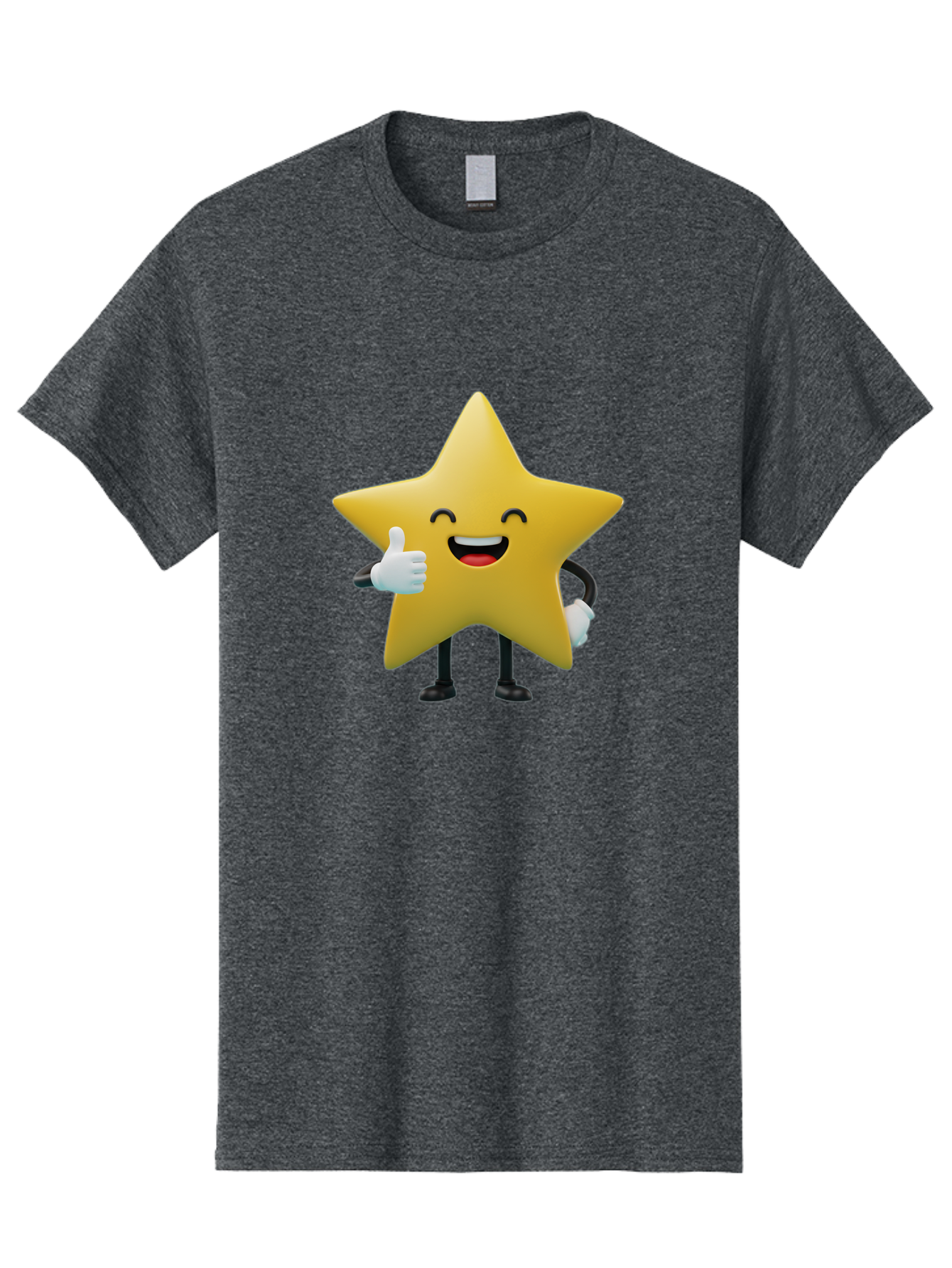 Smiling-Star Men'S Graphic Tee, 100% Cotton, Comfortable Casual Summer Wear, Machine Washable, Cartoon Star, Yellow Star, Thumbs Up, Happy Face, Animated Character, Smiling Star, Friendly Mascot, Positive Gesture, Star Illustration, Bae772