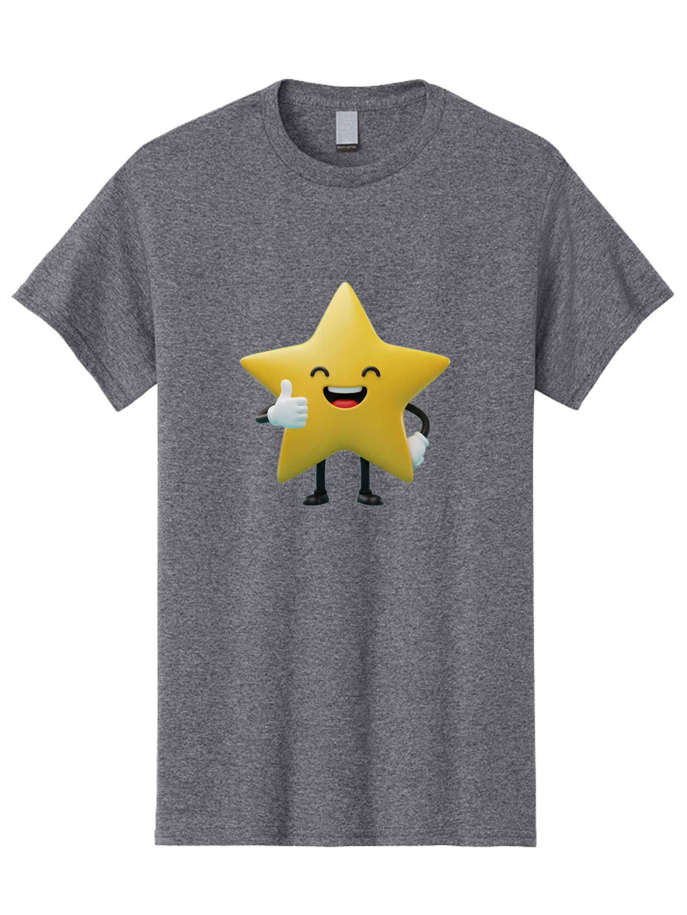 Smiling-Star Men'S Graphic Tee, 100% Cotton, Comfortable Casual Summer Wear, Machine Washable, Cartoon Star, Yellow Star, Thumbs Up, Happy Face, Animated Character, Smiling Star, Friendly Mascot, Positive Gesture, Star Illustration, Bae772