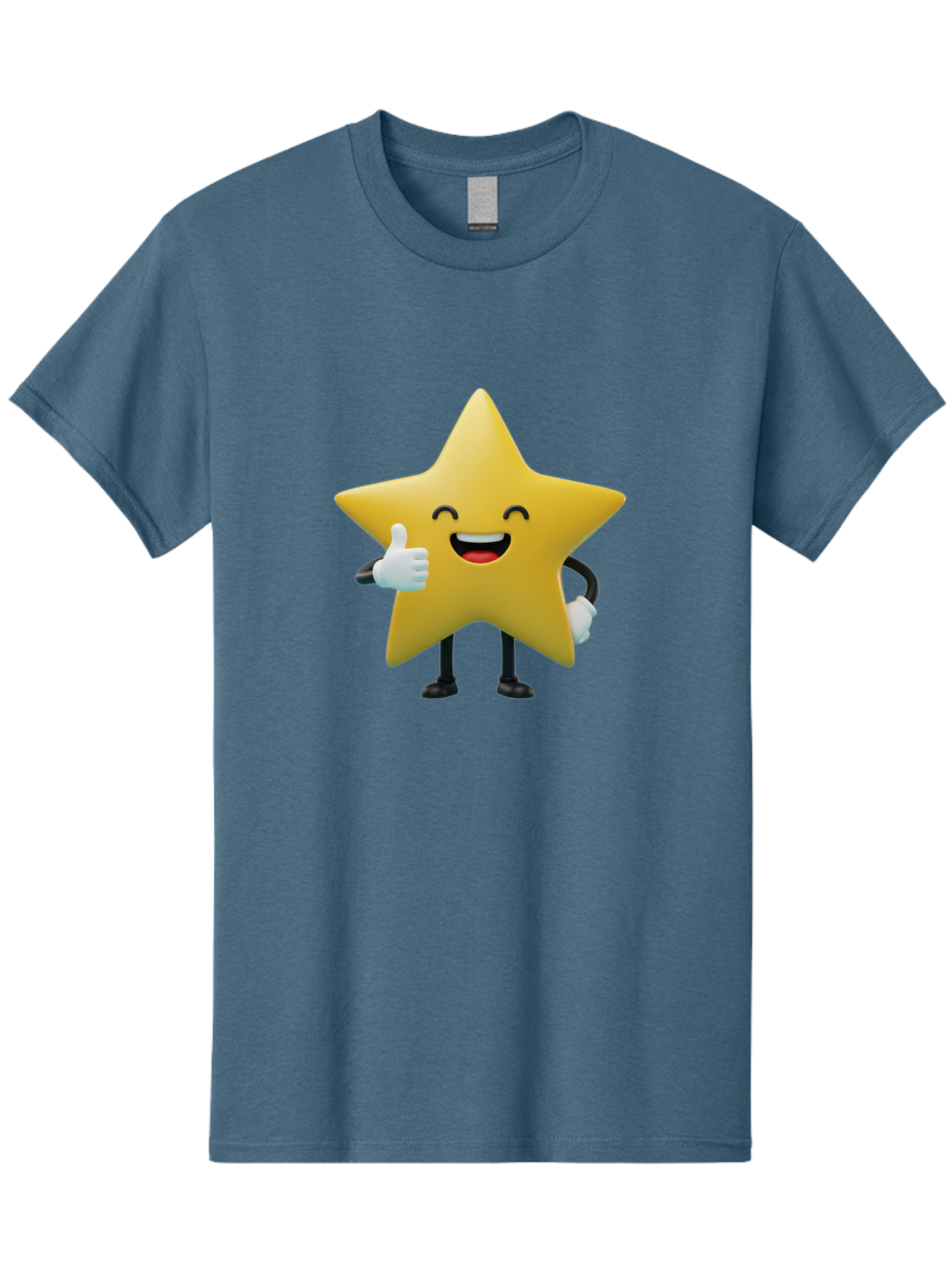 Smiling-Star Men'S Graphic Tee, 100% Cotton, Comfortable Casual Summer Wear, Machine Washable, Cartoon Star, Yellow Star, Thumbs Up, Happy Face, Animated Character, Smiling Star, Friendly Mascot, Positive Gesture, Star Illustration, Bae772