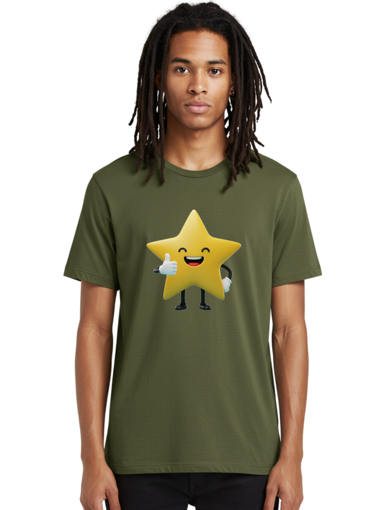 Smiling-Star Men'S Graphic Tee, 100% Cotton, Comfortable Casual Summer Wear, Machine Washable, Cartoon Star, Yellow Star, Thumbs Up, Happy Face, Animated Character, Smiling Star, Friendly Mascot, Positive Gesture, Star Illustration, Bae772