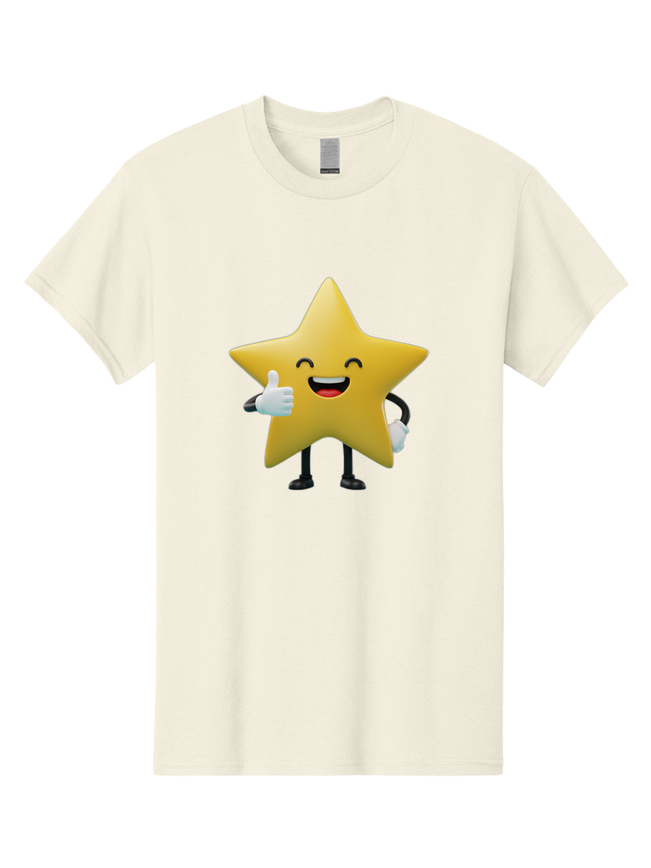 Smiling-Star Men'S Graphic Tee, 100% Cotton, Comfortable Casual Summer Wear, Machine Washable, Cartoon Star, Yellow Star, Thumbs Up, Happy Face, Animated Character, Smiling Star, Friendly Mascot, Positive Gesture, Star Illustration, Bae772