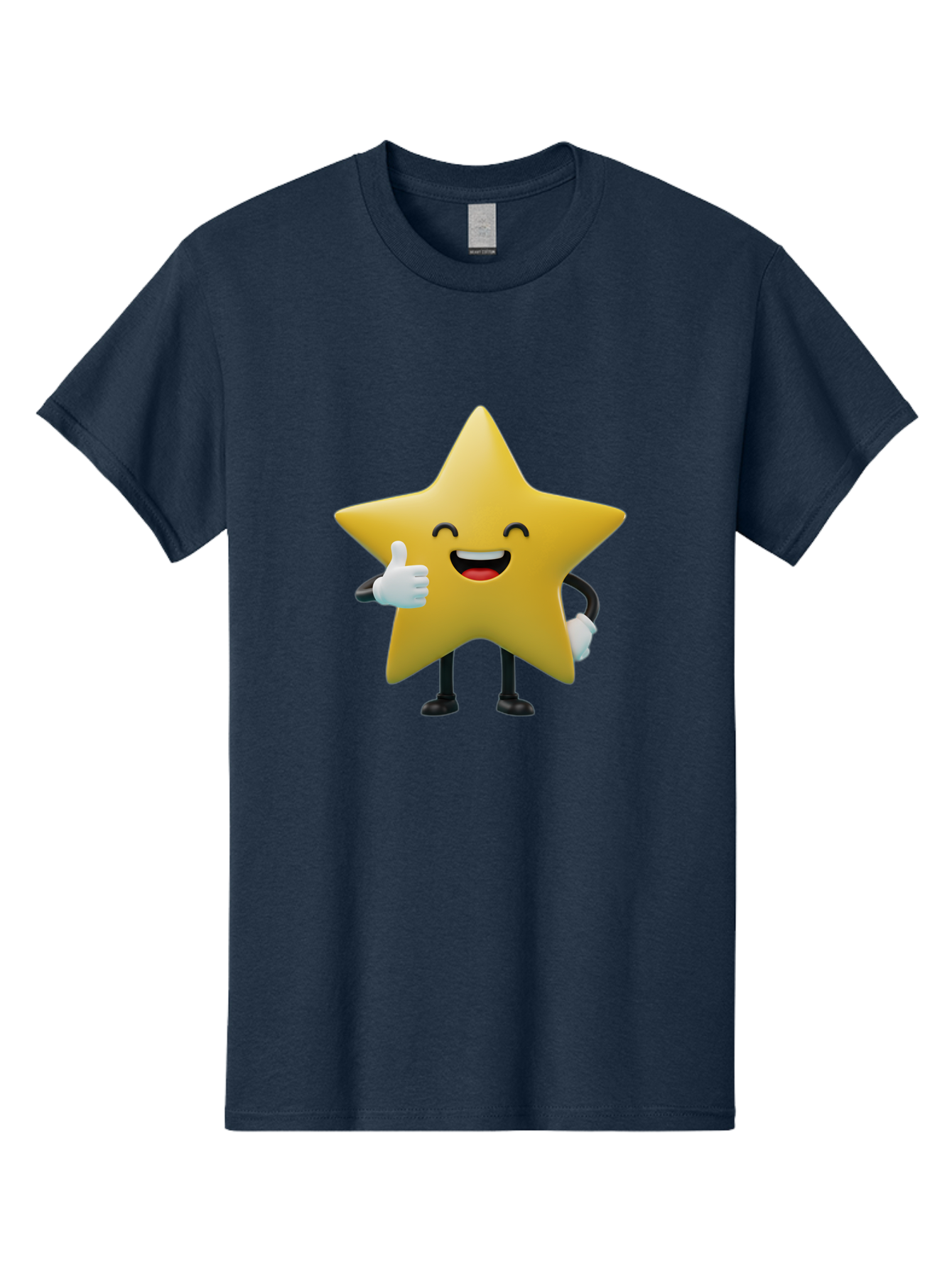 Smiling-Star Men'S Graphic Tee, 100% Cotton, Comfortable Casual Summer Wear, Machine Washable, Cartoon Star, Yellow Star, Thumbs Up, Happy Face, Animated Character, Smiling Star, Friendly Mascot, Positive Gesture, Star Illustration, Bae772