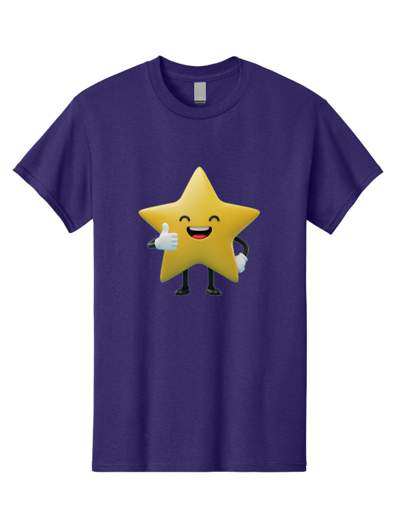 Smiling-Star Men'S Graphic Tee, 100% Cotton, Comfortable Casual Summer Wear, Machine Washable, Cartoon Star, Yellow Star, Thumbs Up, Happy Face, Animated Character, Smiling Star, Friendly Mascot, Positive Gesture, Star Illustration, Bae772