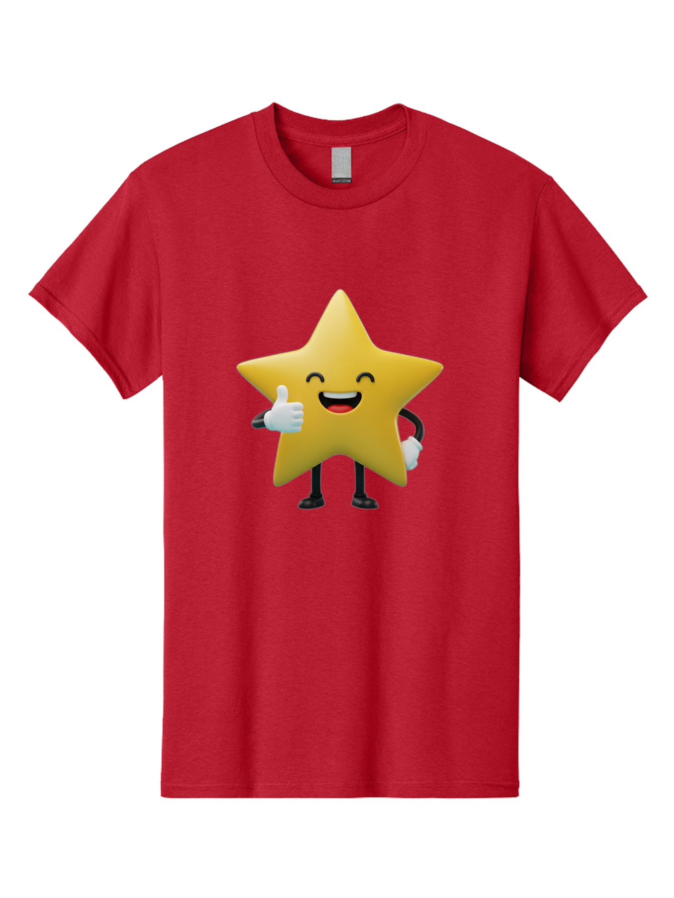 Smiling-Star Men'S Graphic Tee, 100% Cotton, Comfortable Casual Summer Wear, Machine Washable, Cartoon Star, Yellow Star, Thumbs Up, Happy Face, Animated Character, Smiling Star, Friendly Mascot, Positive Gesture, Star Illustration, Bae772