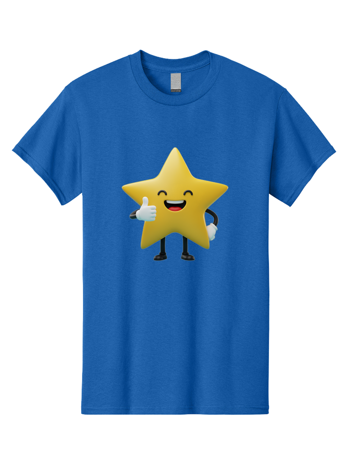Smiling-Star Men'S Graphic Tee, 100% Cotton, Comfortable Casual Summer Wear, Machine Washable, Cartoon Star, Yellow Star, Thumbs Up, Happy Face, Animated Character, Smiling Star, Friendly Mascot, Positive Gesture, Star Illustration, Bae772