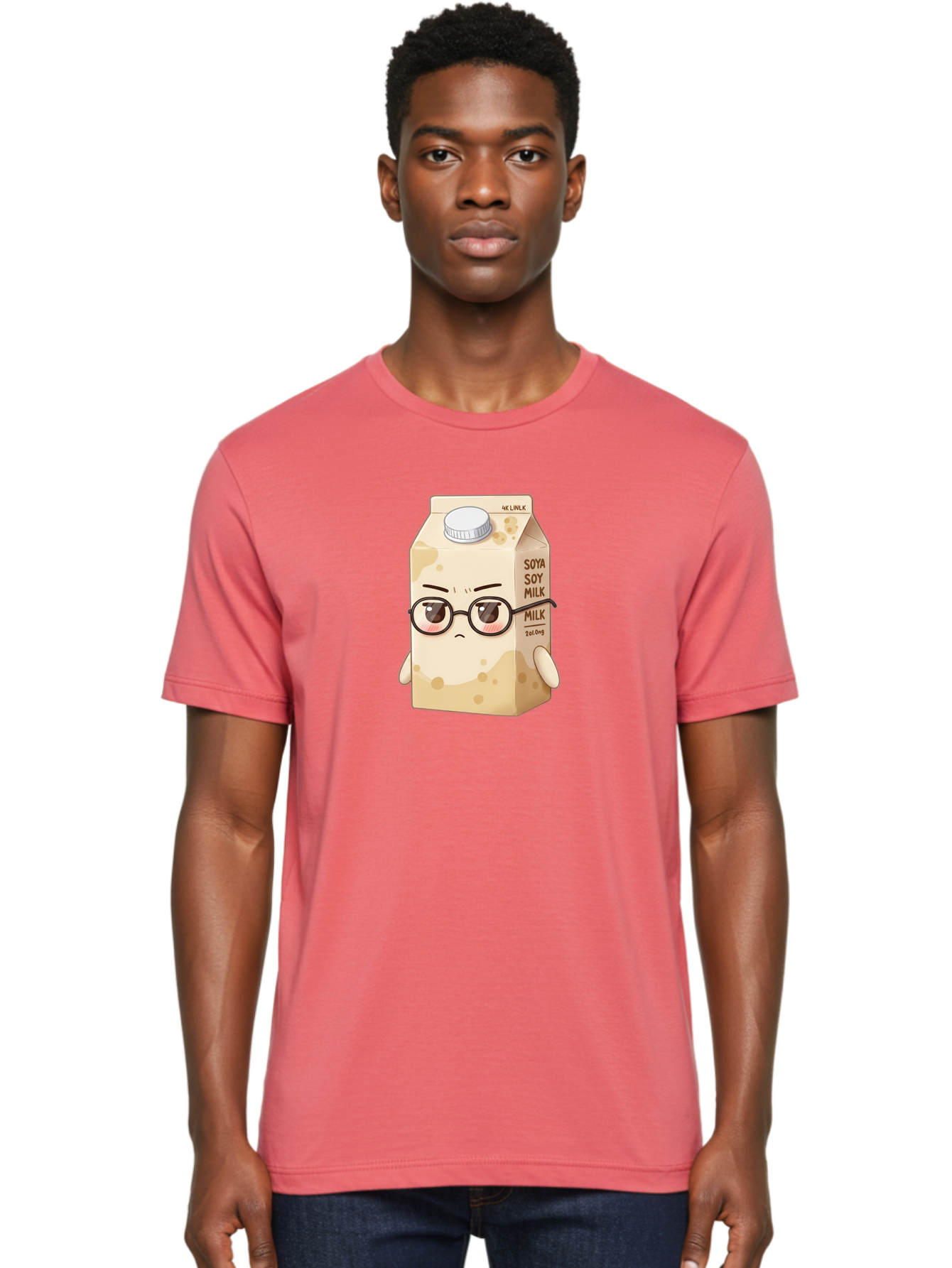 Soya-Soy-Milk Men'S Graphic Tee, 100% Cotton, Comfortable Casual Summer Wear, Machine Washable, Cartoon Soy Milk Carton, Anthropomorphic Milk, Glasses, Sad Face, Soy Milk, Milk Carton, Kawaii Character, Plant-Based Milk, Dairy-Free, Vegan Milk Bae773