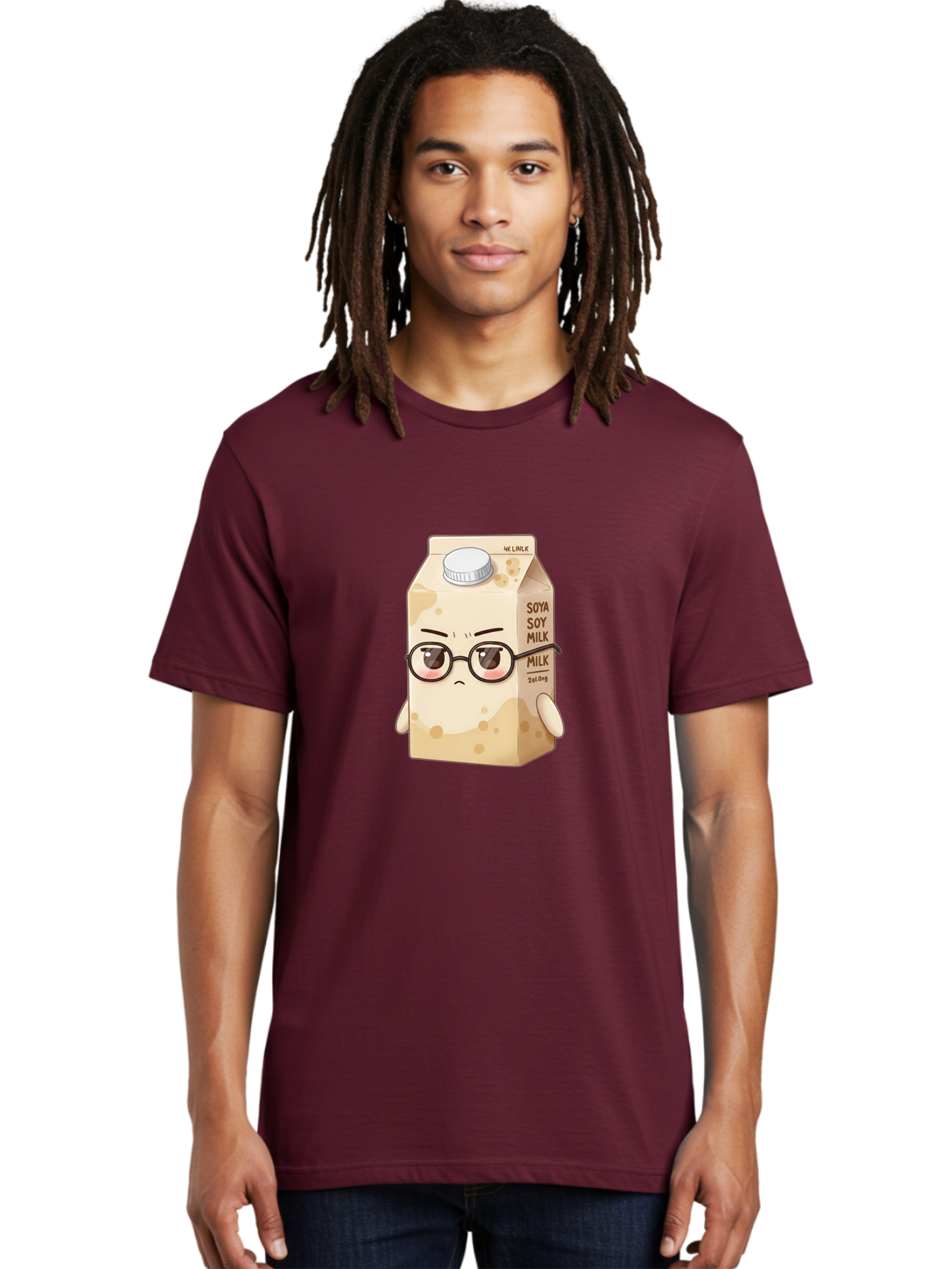 Soya-Soy-Milk Men'S Graphic Tee, 100% Cotton, Comfortable Casual Summer Wear, Machine Washable, Cartoon Soy Milk Carton, Anthropomorphic Milk, Glasses, Sad Face, Soy Milk, Milk Carton, Kawaii Character, Plant-Based Milk, Dairy-Free, Vegan Milk Bae773