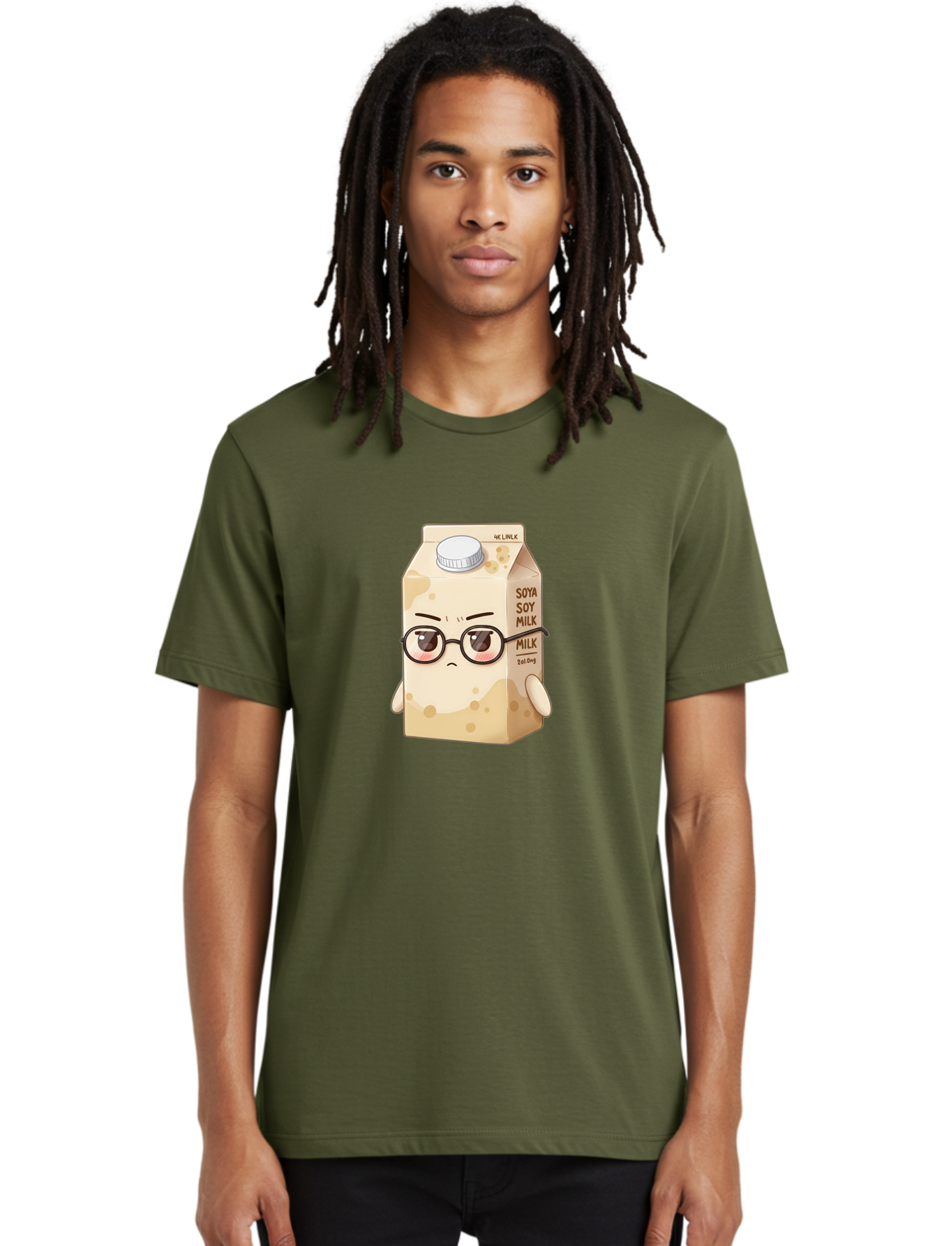 Soya-Soy-Milk Men'S Graphic Tee, 100% Cotton, Comfortable Casual Summer Wear, Machine Washable, Cartoon Soy Milk Carton, Anthropomorphic Milk, Glasses, Sad Face, Soy Milk, Milk Carton, Kawaii Character, Plant-Based Milk, Dairy-Free, Vegan Milk Bae773