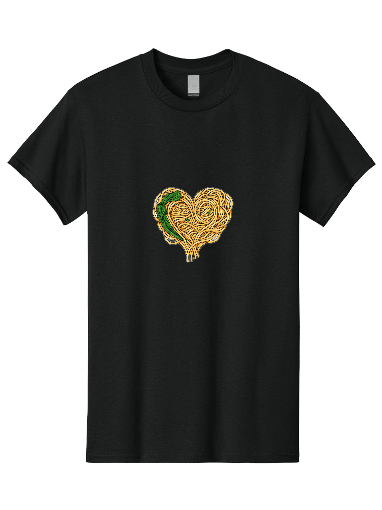 Spaghetti-Heart Men'S Graphic Tee, 100% Cotton, Comfortable Casual Summer Wear, Machine Washable, Spaghetti In Heart Shape, Tangled Noodles, Basil Leaves, Italian Cuisine, Pasta Art, Food Illustration, Culinary Design, Love Theme Bae774