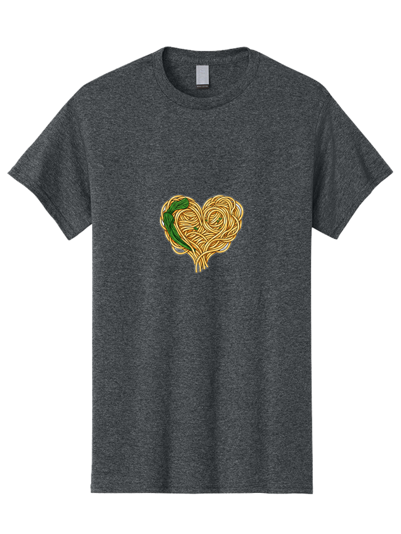 Spaghetti-Heart Men'S Graphic Tee, 100% Cotton, Comfortable Casual Summer Wear, Machine Washable, Spaghetti In Heart Shape, Tangled Noodles, Basil Leaves, Italian Cuisine, Pasta Art, Food Illustration, Culinary Design, Love Theme Bae774