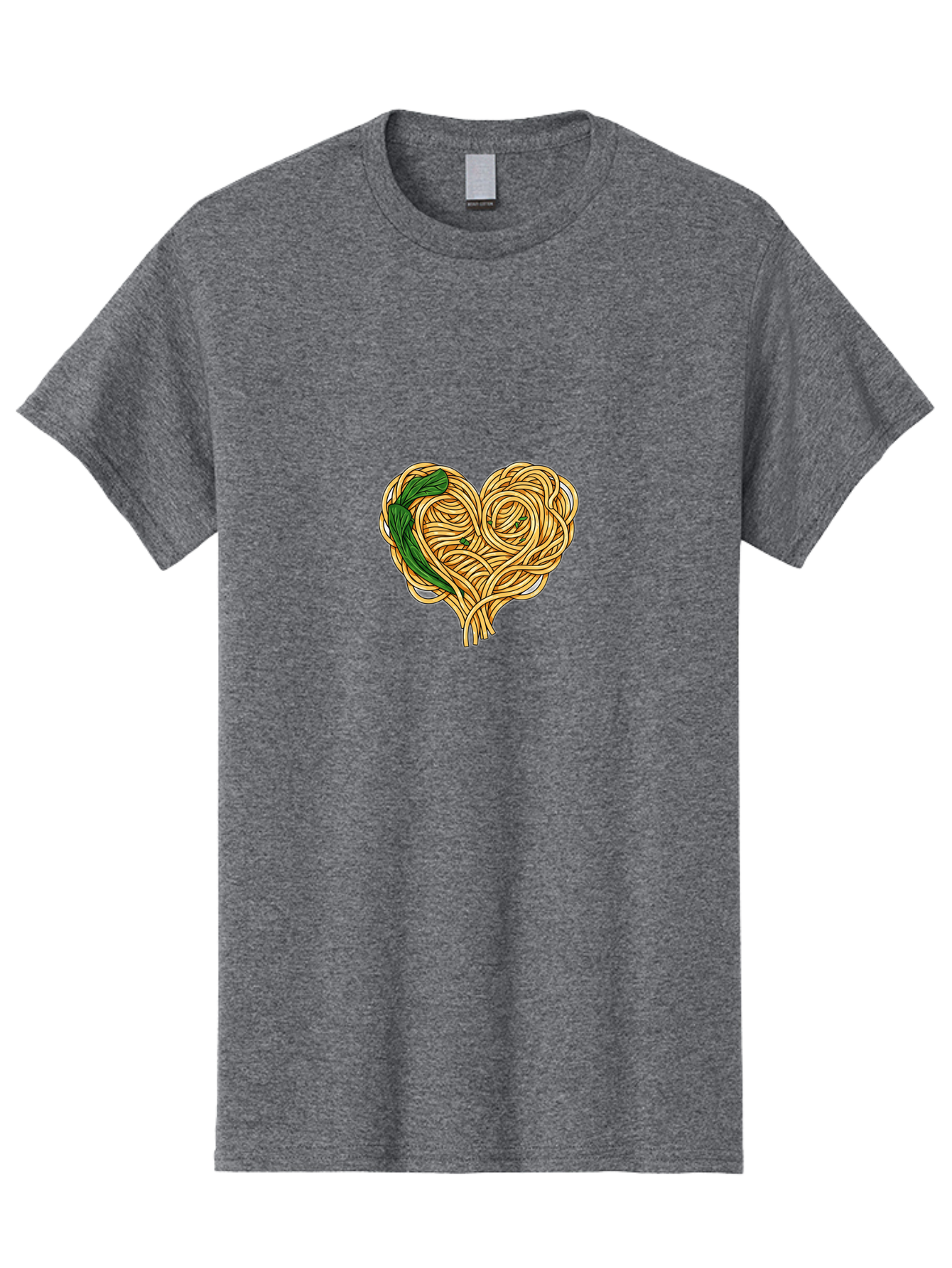 Spaghetti-Heart Men'S Graphic Tee, 100% Cotton, Comfortable Casual Summer Wear, Machine Washable, Spaghetti In Heart Shape, Tangled Noodles, Basil Leaves, Italian Cuisine, Pasta Art, Food Illustration, Culinary Design, Love Theme Bae774