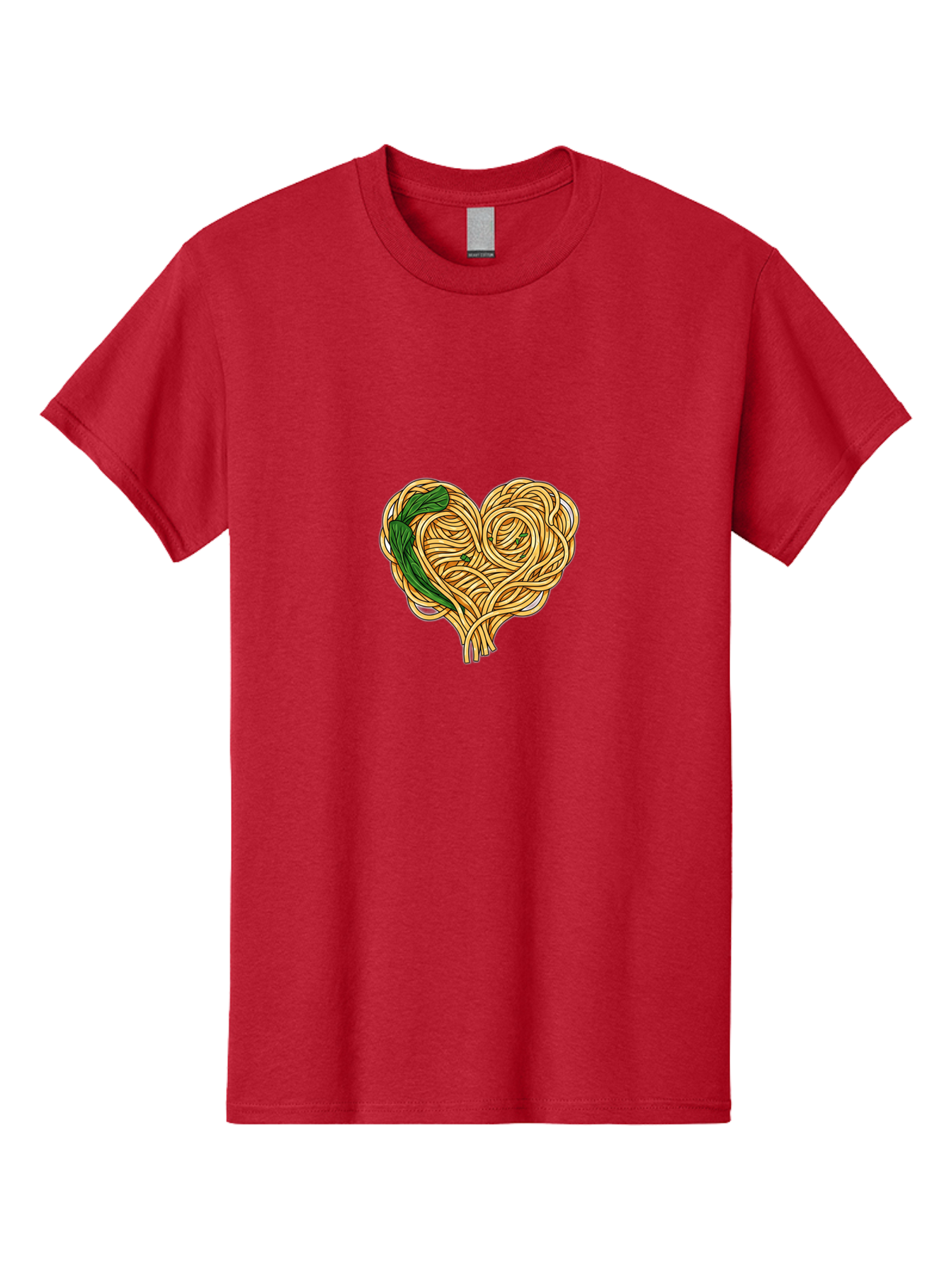 Spaghetti-Heart Men'S Graphic Tee, 100% Cotton, Comfortable Casual Summer Wear, Machine Washable, Spaghetti In Heart Shape, Tangled Noodles, Basil Leaves, Italian Cuisine, Pasta Art, Food Illustration, Culinary Design, Love Theme Bae774