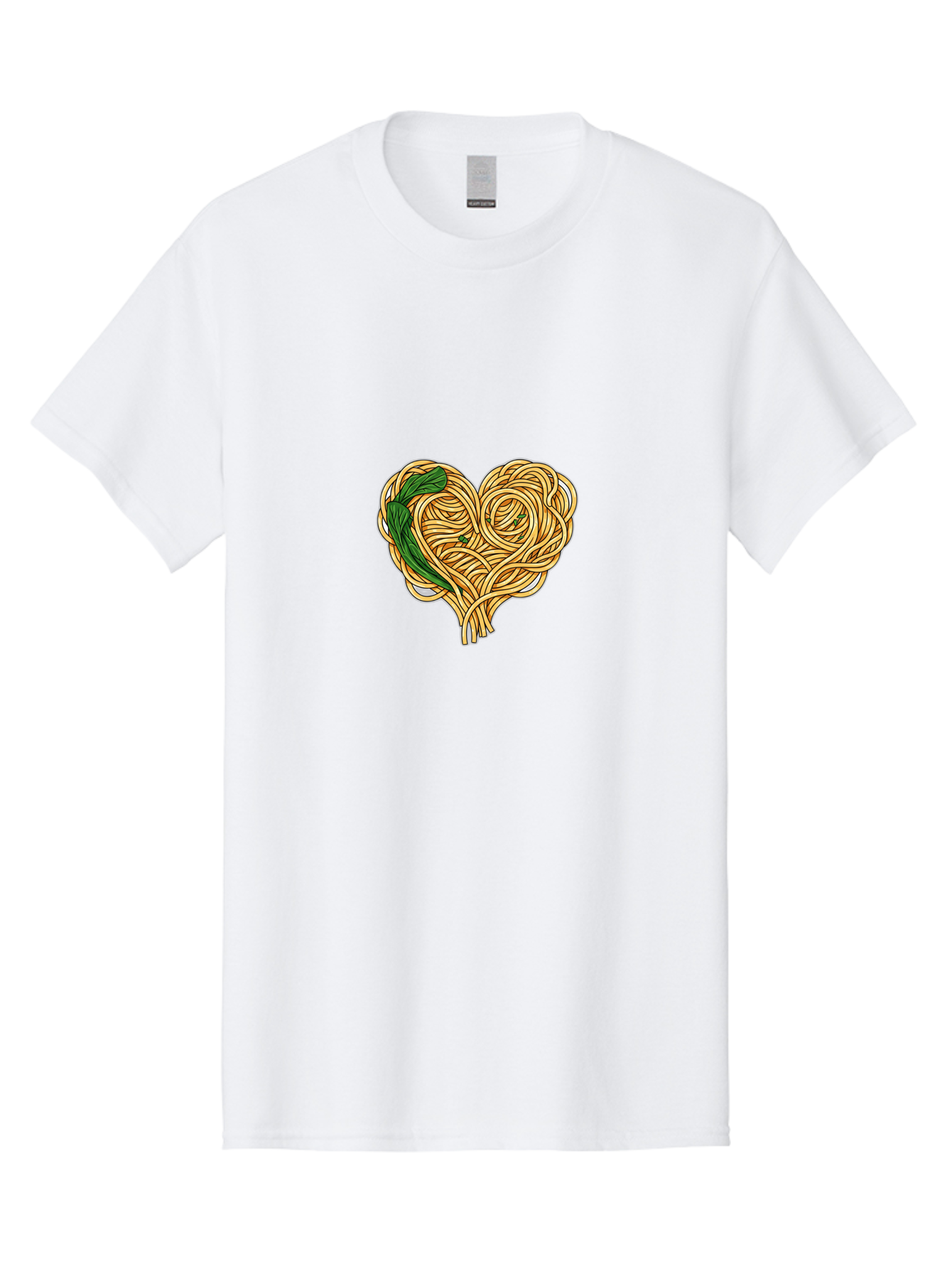Spaghetti-Heart Men'S Graphic Tee, 100% Cotton, Comfortable Casual Summer Wear, Machine Washable, Spaghetti In Heart Shape, Tangled Noodles, Basil Leaves, Italian Cuisine, Pasta Art, Food Illustration, Culinary Design, Love Theme Bae774