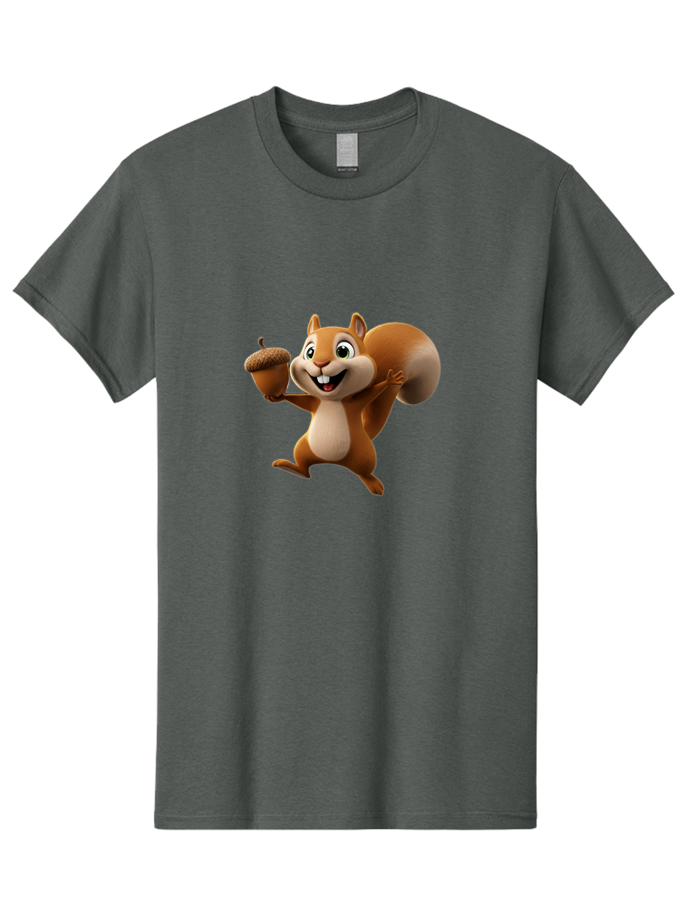 Squirrel-With-Acorn Men'S Graphic Tee, 100% Cotton, Comfortable Casual Summer Wear, Machine Washable, Cartoon Squirrel, Happy Squirrel, Acorn, Forest Animal, Cute Cartoon Character, Squirrel Character, Funny Squirrel, Squirrel Graphics Bae776