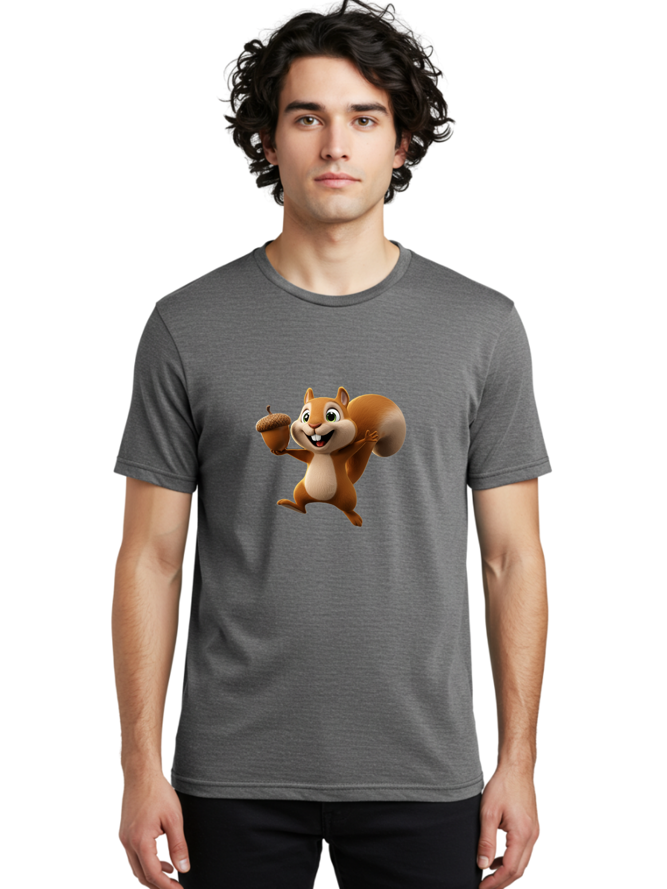 Squirrel-With-Acorn Men'S Graphic Tee, 100% Cotton, Comfortable Casual Summer Wear, Machine Washable, Cartoon Squirrel, Happy Squirrel, Acorn, Forest Animal, Cute Cartoon Character, Squirrel Character, Funny Squirrel, Squirrel Graphics Bae776