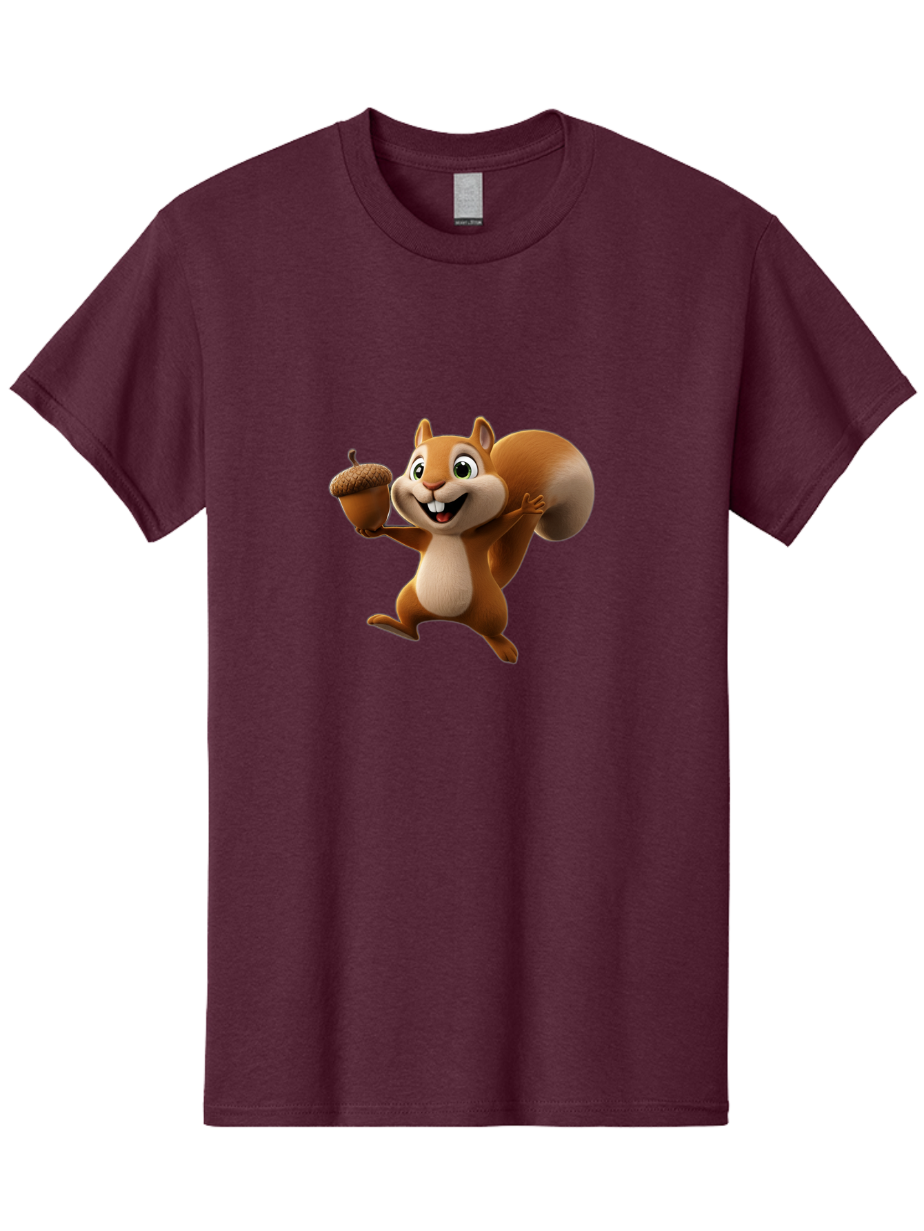 Squirrel-With-Acorn Men'S Graphic Tee, 100% Cotton, Comfortable Casual Summer Wear, Machine Washable, Cartoon Squirrel, Happy Squirrel, Acorn, Forest Animal, Cute Cartoon Character, Squirrel Character, Funny Squirrel, Squirrel Graphics Bae776