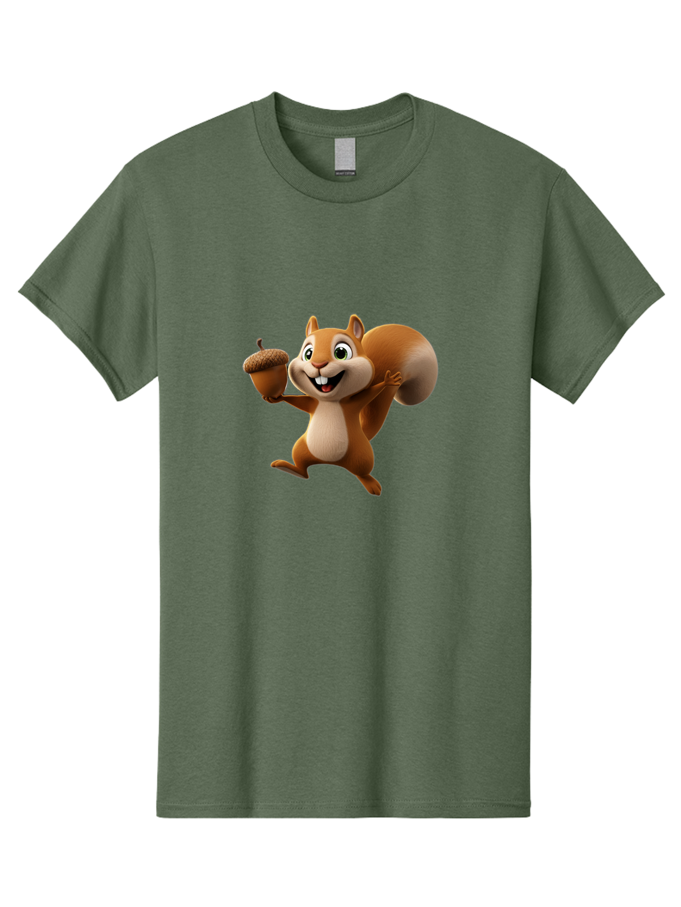 Squirrel-With-Acorn Men'S Graphic Tee, 100% Cotton, Comfortable Casual Summer Wear, Machine Washable, Cartoon Squirrel, Happy Squirrel, Acorn, Forest Animal, Cute Cartoon Character, Squirrel Character, Funny Squirrel, Squirrel Graphics Bae776