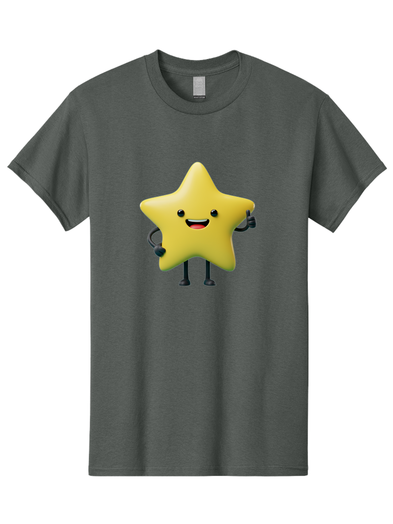 Star-Character-1 Men'S Graphic Tee, 100% Cotton, Comfortable Casual Summer Wear, Machine Washable, Smiling Star Character, Cartoon Star, 3D Illustration, Happy Face, Cute Character Design, Yellow Star, Star With Arms And Legs, Funny Graphics, Bae777