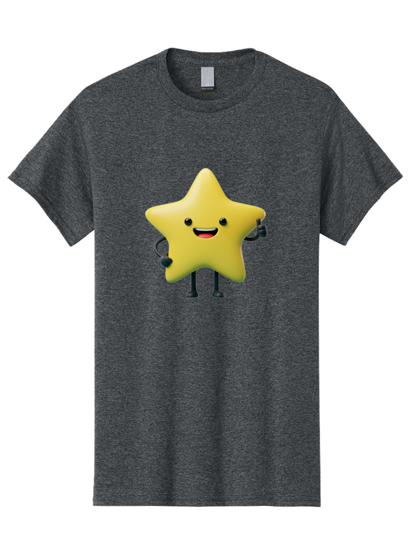Star-Character-1 Men'S Graphic Tee, 100% Cotton, Comfortable Casual Summer Wear, Machine Washable, Smiling Star Character, Cartoon Star, 3D Illustration, Happy Face, Cute Character Design, Yellow Star, Star With Arms And Legs, Funny Graphics, Bae777