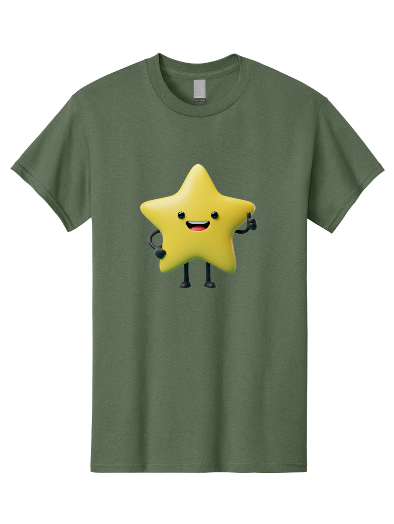 Star-Character-1 Men'S Graphic Tee, 100% Cotton, Comfortable Casual Summer Wear, Machine Washable, Smiling Star Character, Cartoon Star, 3D Illustration, Happy Face, Cute Character Design, Yellow Star, Star With Arms And Legs, Funny Graphics, Bae777