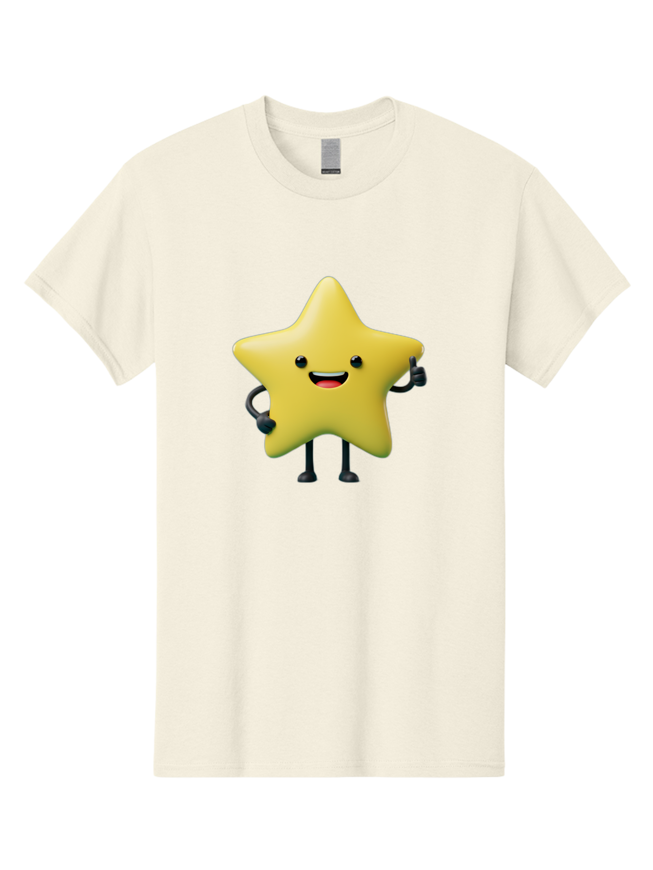 Star-Character-1 Men'S Graphic Tee, 100% Cotton, Comfortable Casual Summer Wear, Machine Washable, Smiling Star Character, Cartoon Star, 3D Illustration, Happy Face, Cute Character Design, Yellow Star, Star With Arms And Legs, Funny Graphics, Bae777