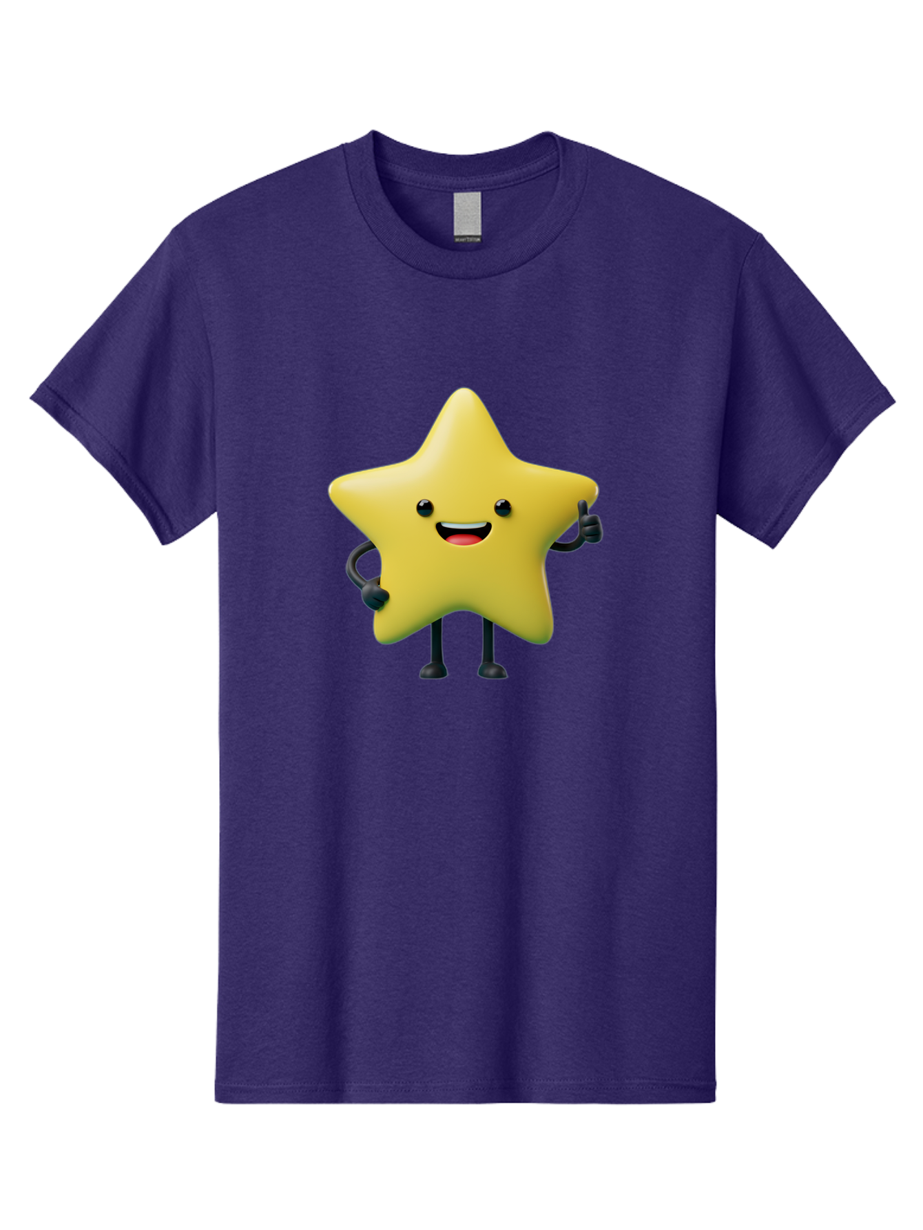Star-Character-1 Men'S Graphic Tee, 100% Cotton, Comfortable Casual Summer Wear, Machine Washable, Smiling Star Character, Cartoon Star, 3D Illustration, Happy Face, Cute Character Design, Yellow Star, Star With Arms And Legs, Funny Graphics, Bae777