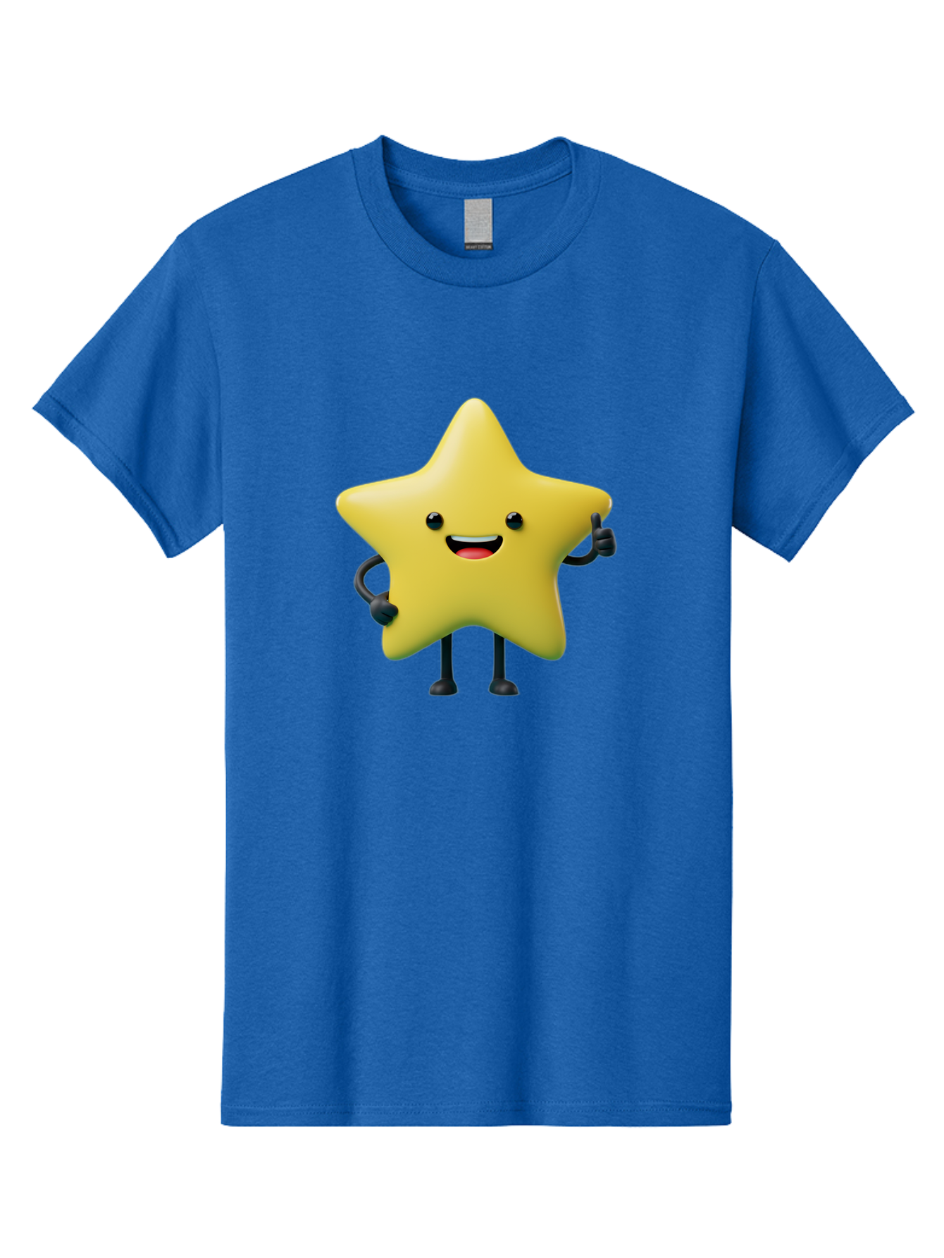 Star-Character-1 Men'S Graphic Tee, 100% Cotton, Comfortable Casual Summer Wear, Machine Washable, Smiling Star Character, Cartoon Star, 3D Illustration, Happy Face, Cute Character Design, Yellow Star, Star With Arms And Legs, Funny Graphics, Bae777