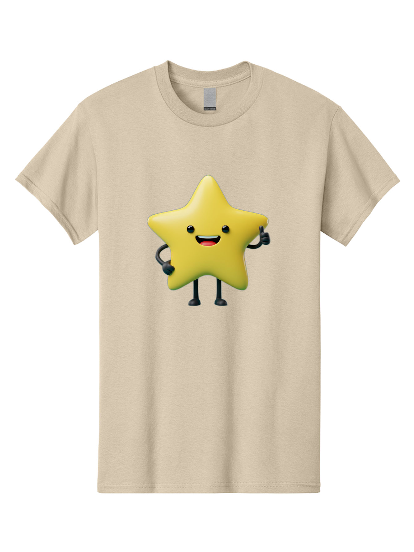 Star-Character-1 Men'S Graphic Tee, 100% Cotton, Comfortable Casual Summer Wear, Machine Washable, Smiling Star Character, Cartoon Star, 3D Illustration, Happy Face, Cute Character Design, Yellow Star, Star With Arms And Legs, Funny Graphics, Bae777